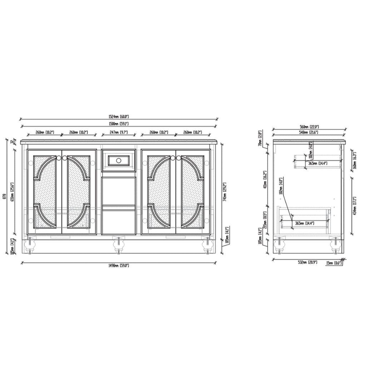 Laviva Odyssey 60" Double Sink Freestanding Vanity Base in Maple Gray Finish