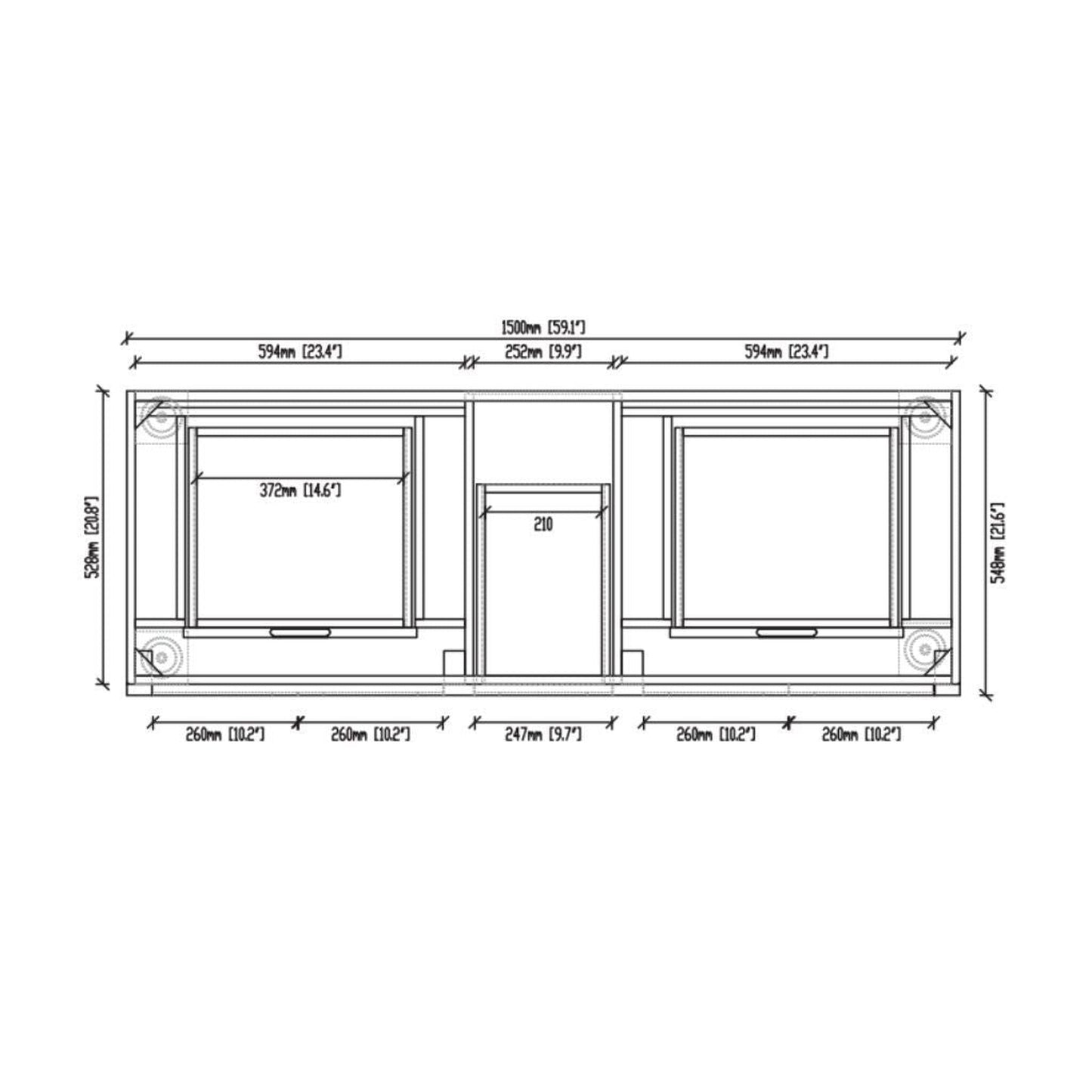 Laviva Odyssey 60" Maple Gray Vanity Base and Black Wood Marble Countertop With Double Rectangular Ceramic Sinks