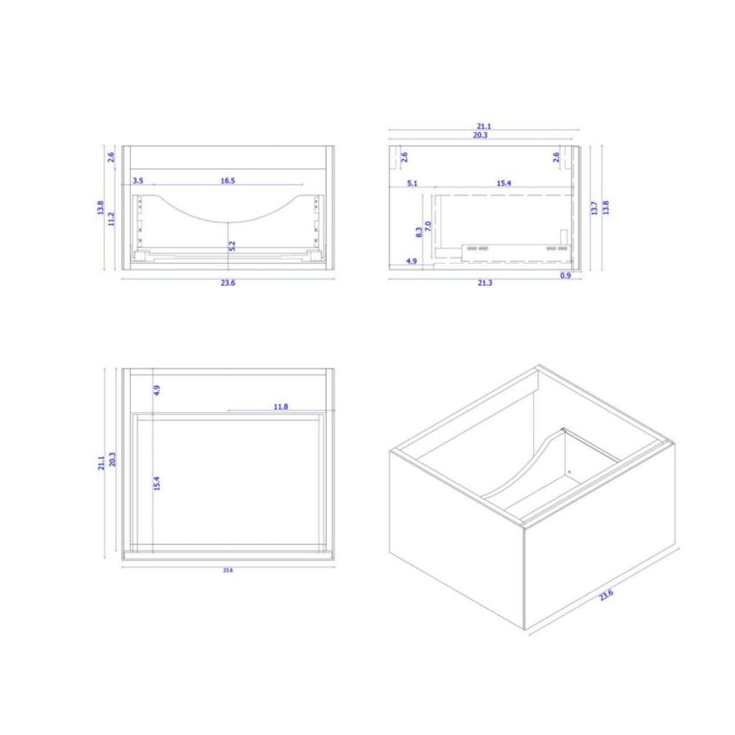 Laviva Vitri 24" Wall Mounted Vanity Base in Nautical Blue Finish