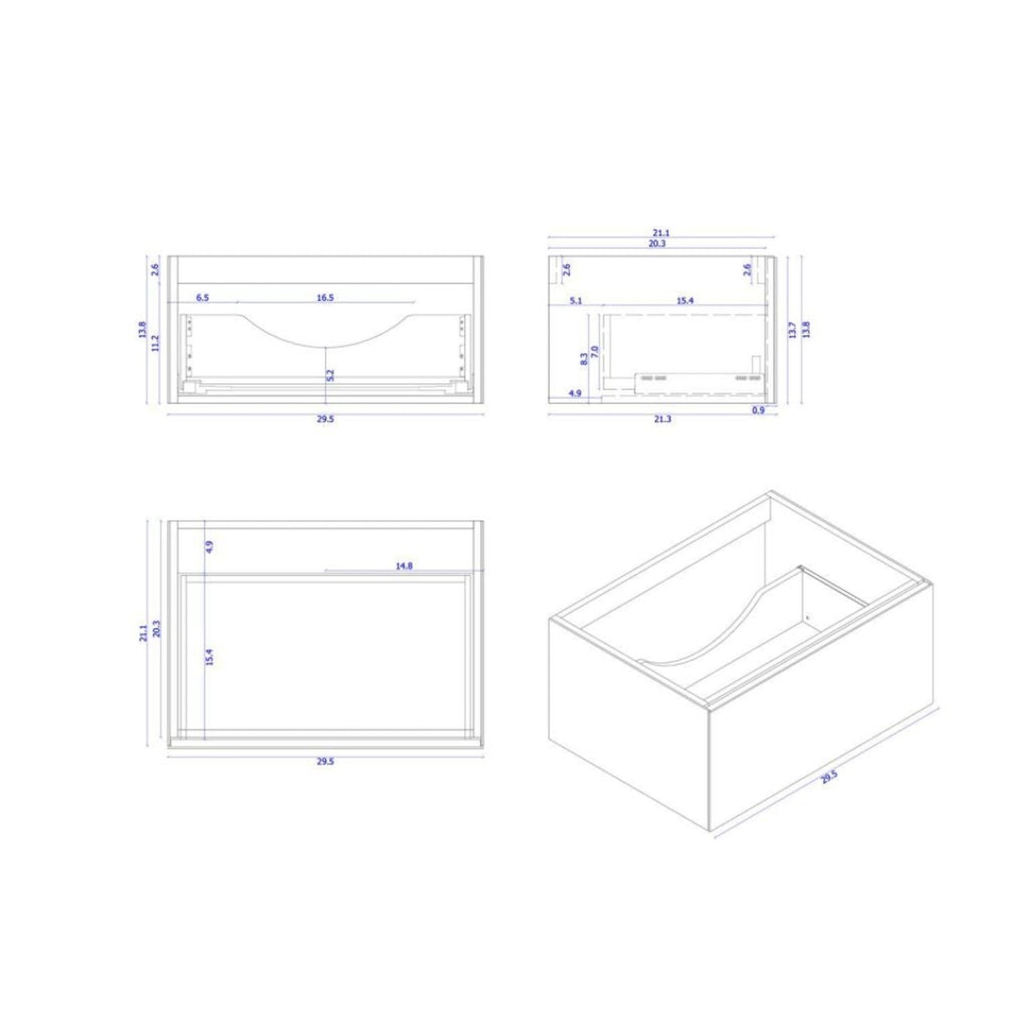 Laviva Vitri 30" Cloud White Vanity Base and Matte Black Solid Surface Countertop With Integrated Sink