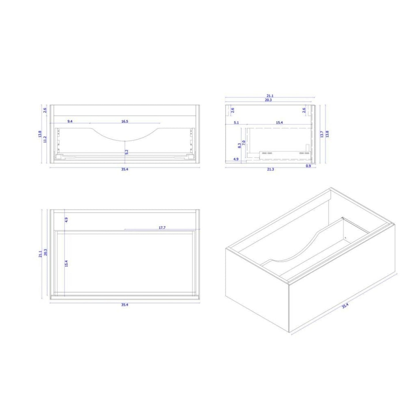 Laviva Vitri 36" Wall Mounted Vanity Base in Cloud White Finish