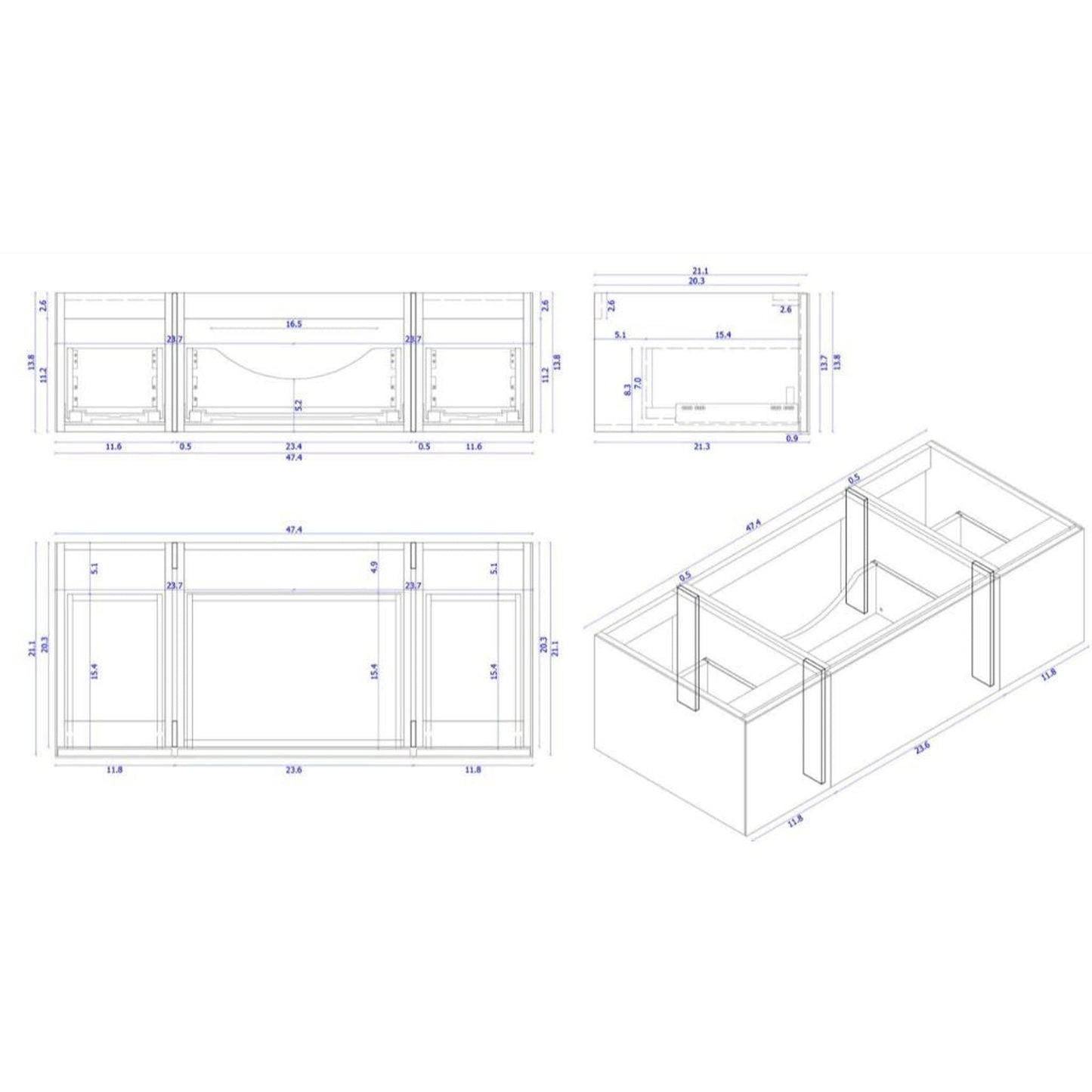 Laviva Vitri 48" Fossil Gray Vanity Base and Matte White Solid Surface Countertop With Integrated Sink