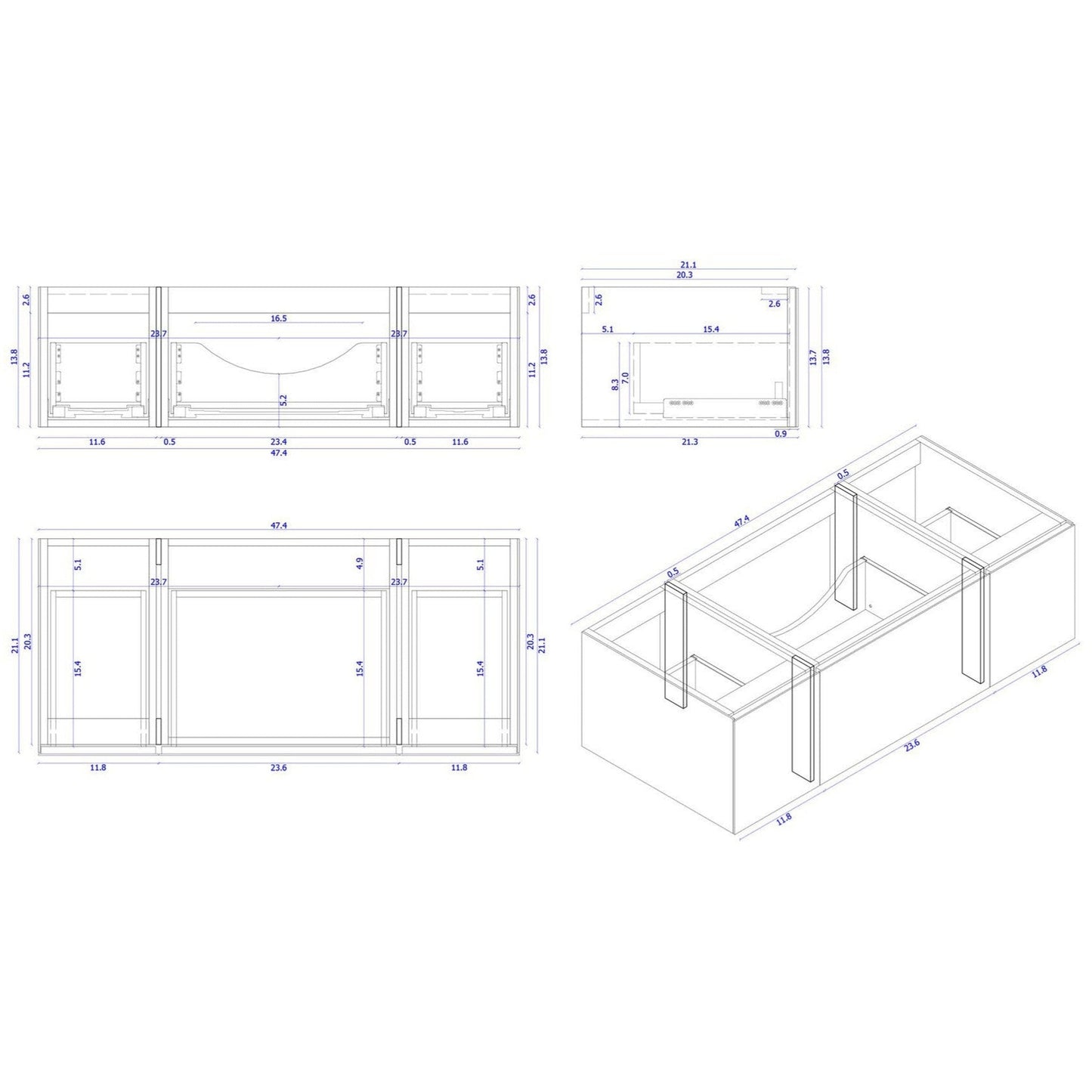 Laviva Vitri 48" Wall Mounted Vanity Base in Cloud White Finish