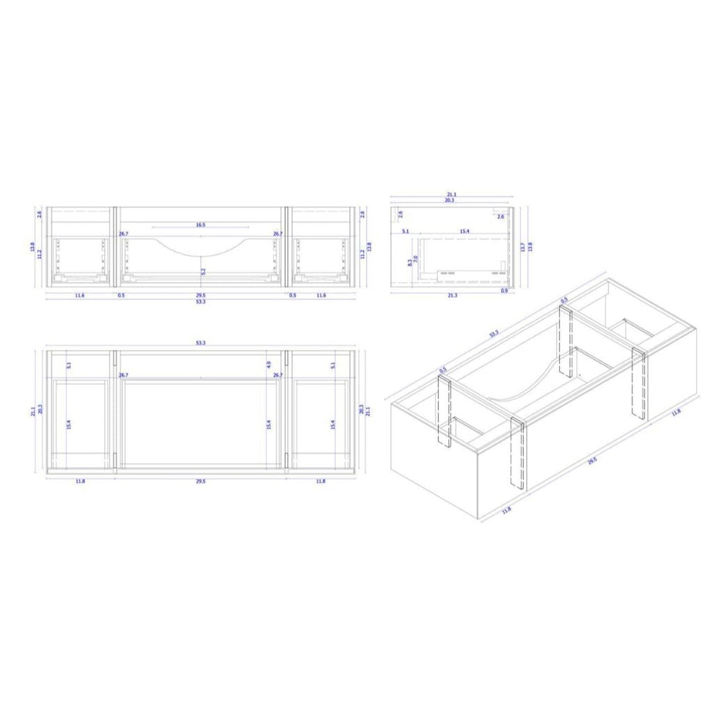 Laviva Vitri 54" Fossil Gray Vanity Base and Matte Black Solid Surface Countertop With Integrated Sink
