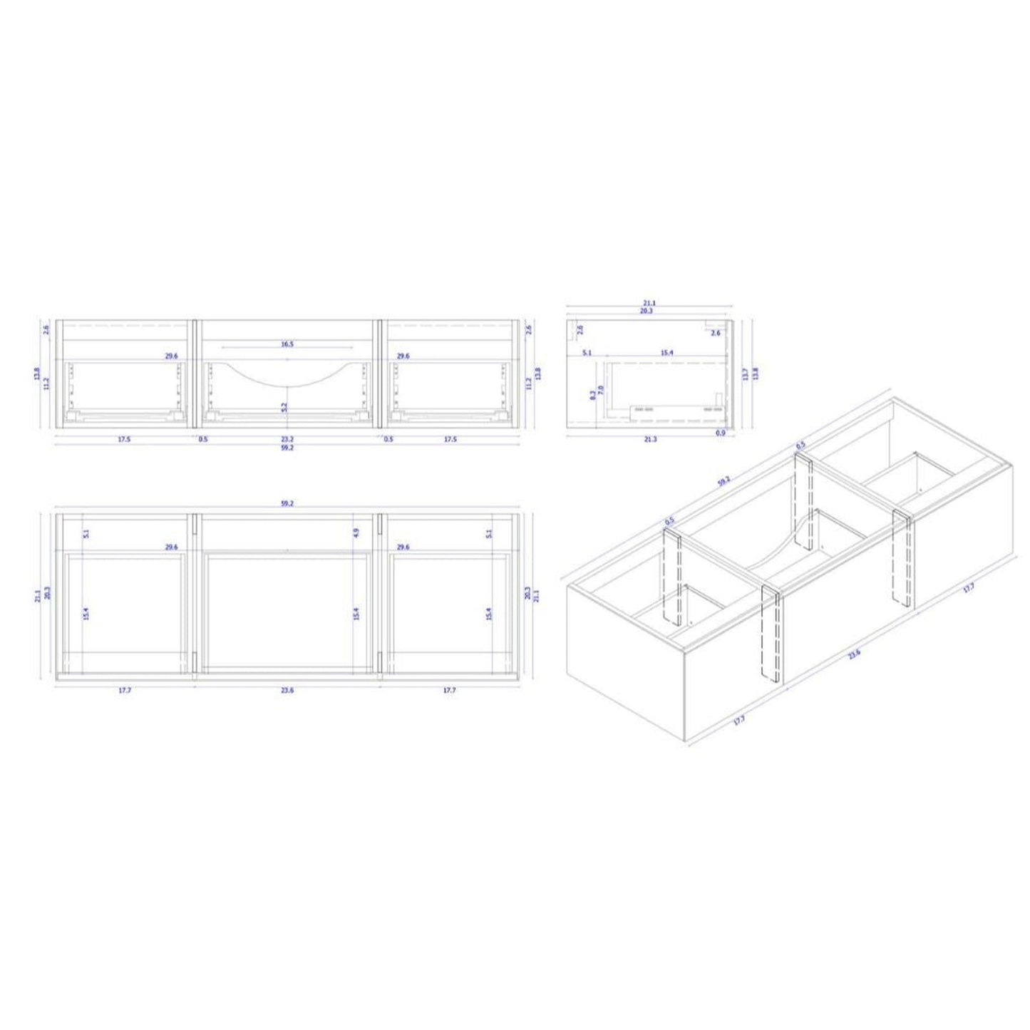 Laviva Vitri 60" Single Sink Wall Mounted Nautical Blue Vanity Base