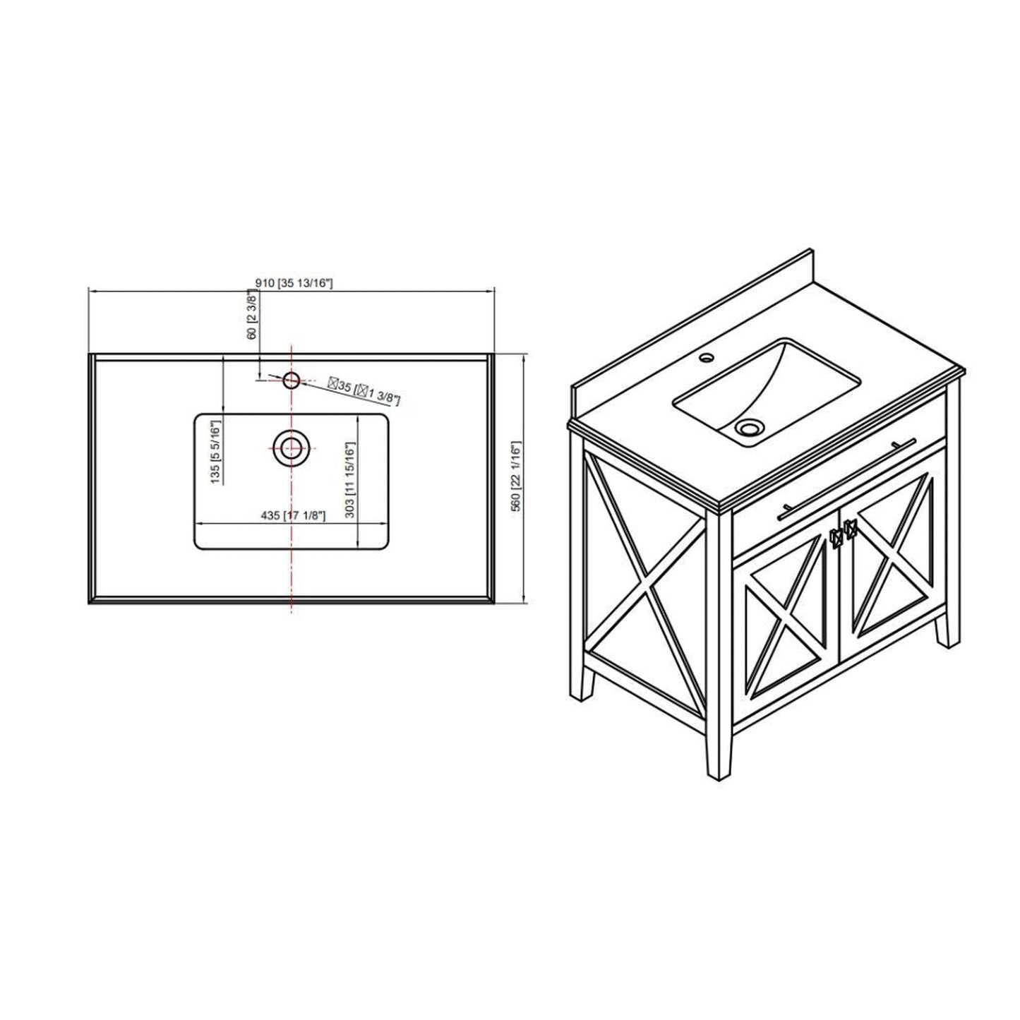 Laviva Wimbledon 36" Gray Vanity Base and Matte Black Solid Surface Countertop with Integrated Sink