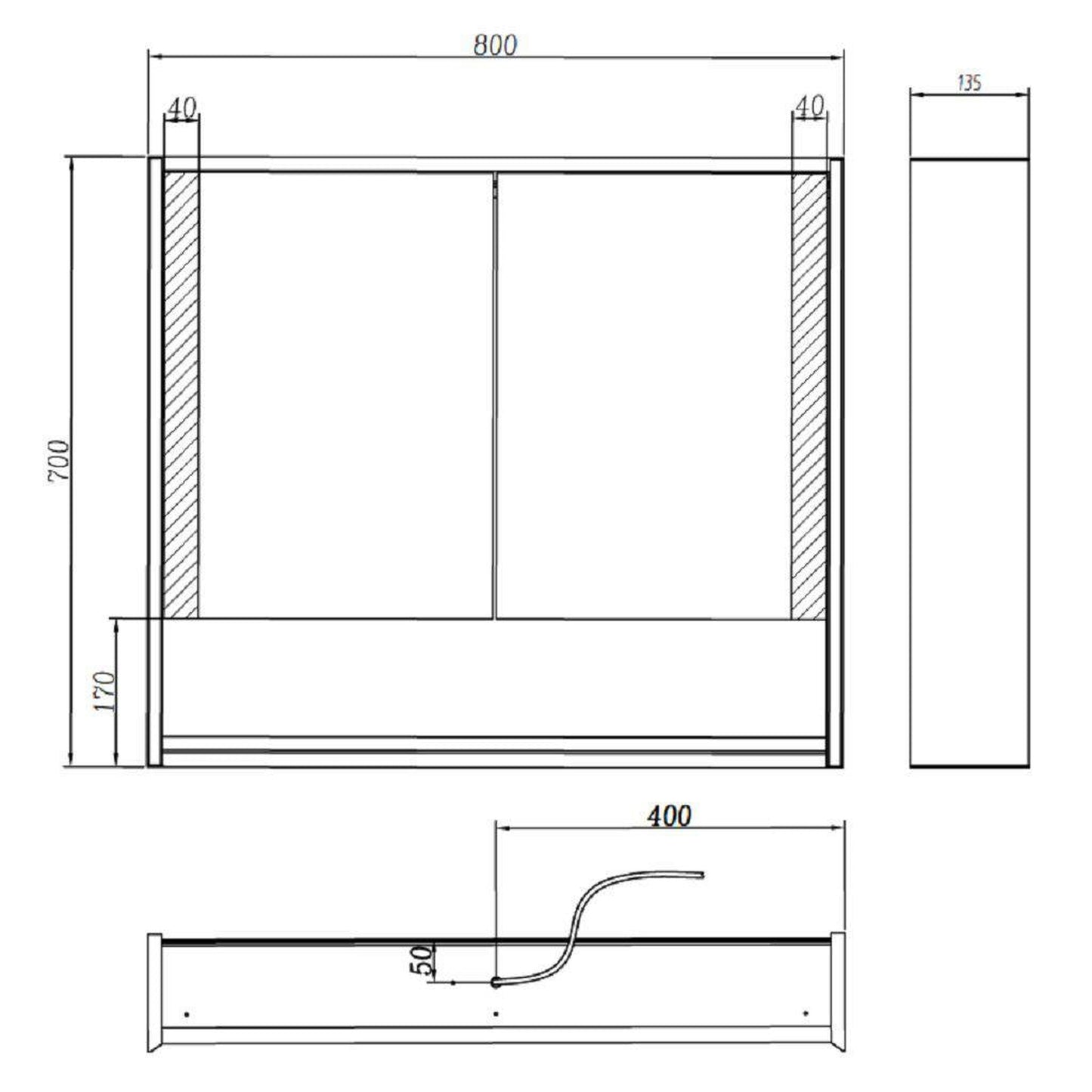Lighted Impressions Edgar 32" x 28" Rectangular Framed Wall-Mounted LED Mirror Cabinet With 3-Section Rocker Switch & Glass Shelves