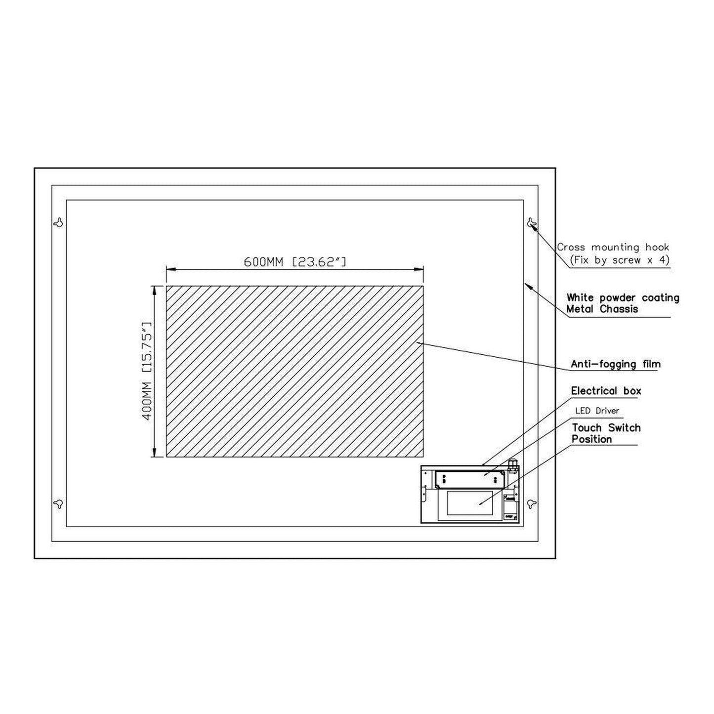 Luxaar Lucent 48" x 36" Wall-Mounted LED Vanity Mirror With Color Changer, Memory Dimmer & Defogger