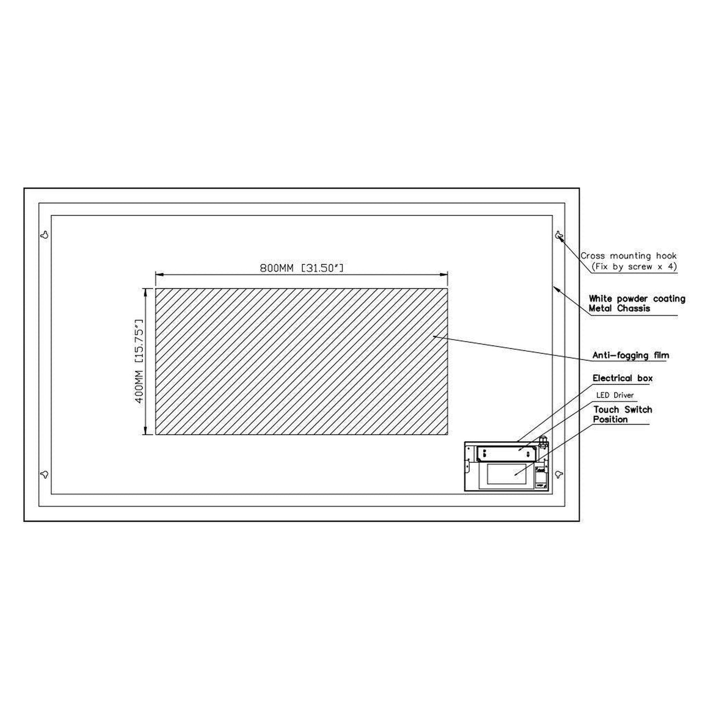 Luxaar Lucent 60" x 36" Wall-Mounted LED Vanity Mirror With Color Changer, Memory Dimmer & Defogger
