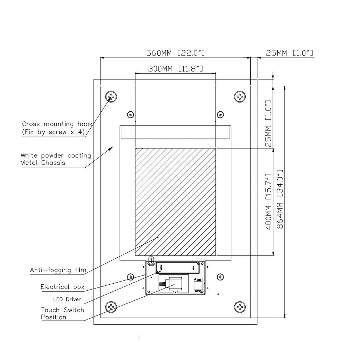 Luxaar Lumina 24" x 36" LED Lighted Vanity Mirror With Built-in Dimmer & Anti-Fog