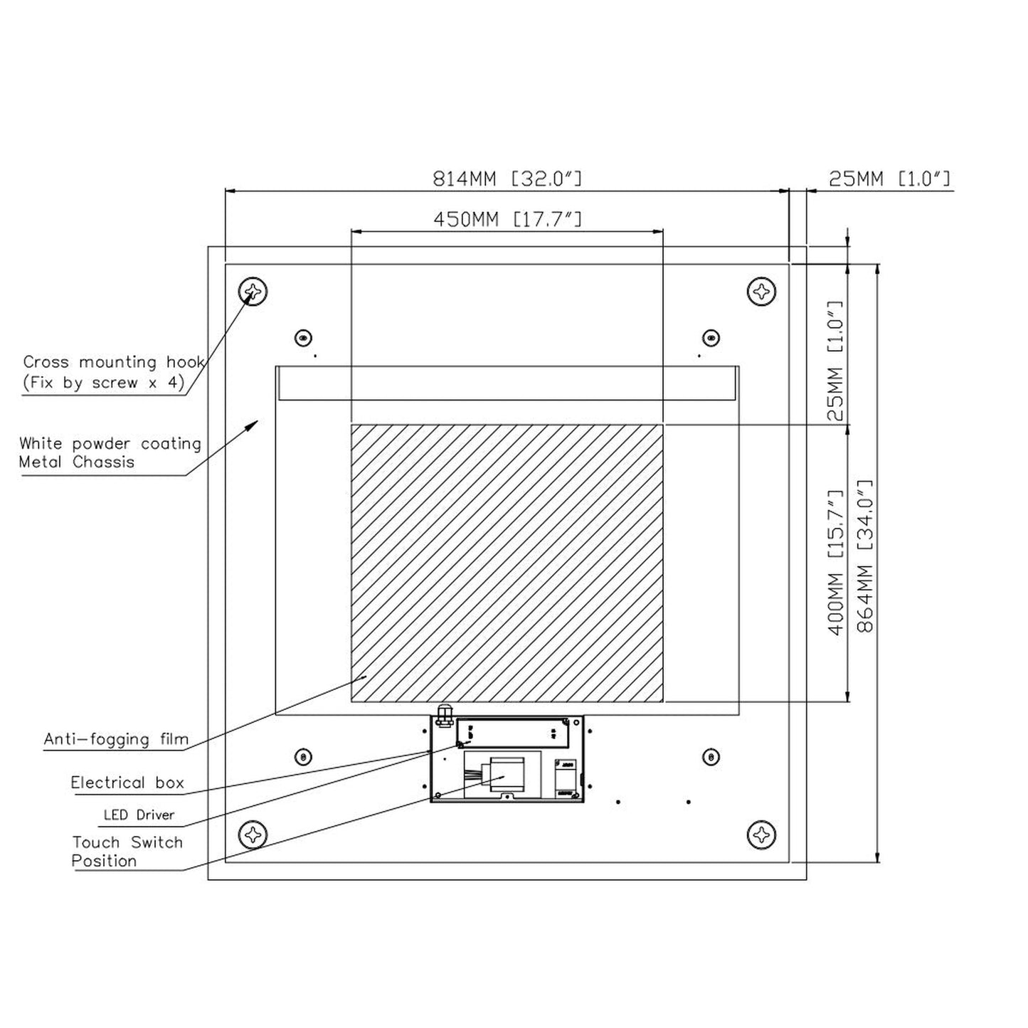 Luxaar Lumina 34" x 36" LED Lighted Vanity Mirror With Built-in Dimmer and Anti-Fog