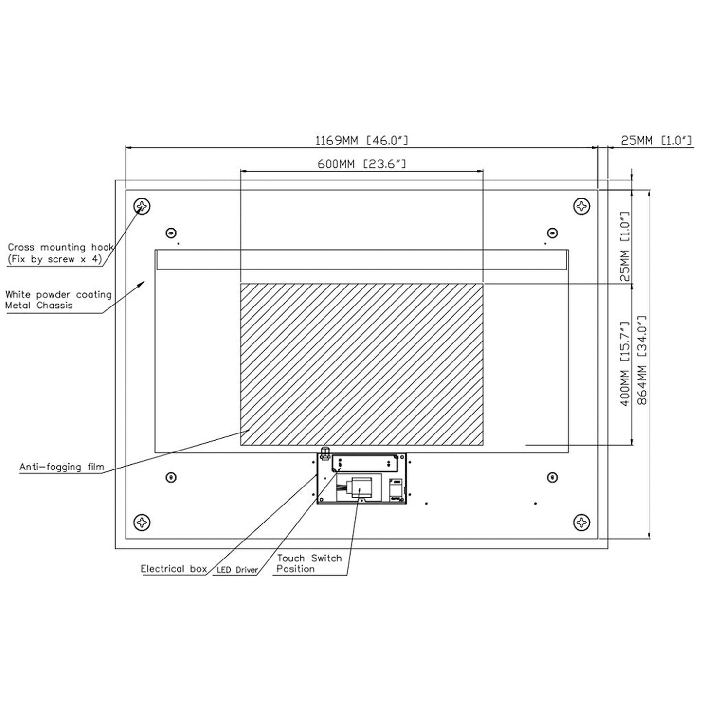 Luxaar Lumina 48" x 36" LED Lighted Vanity Mirror With Built-in Dimmer and Anti-Fog