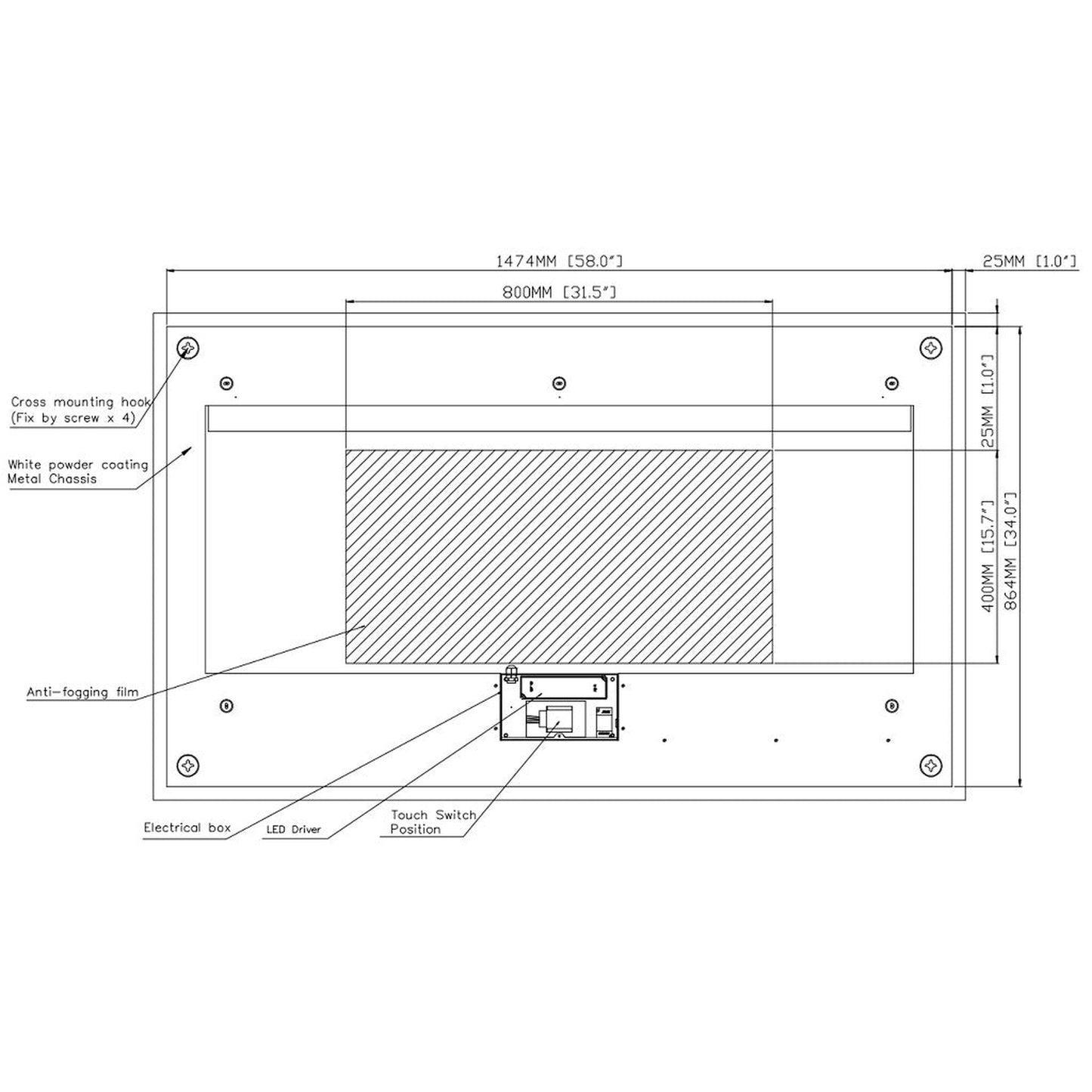 Luxaar Lumina 60" x 36" LED Lighted Vanity Mirror With Built-in Dimmer and Anti-Fog