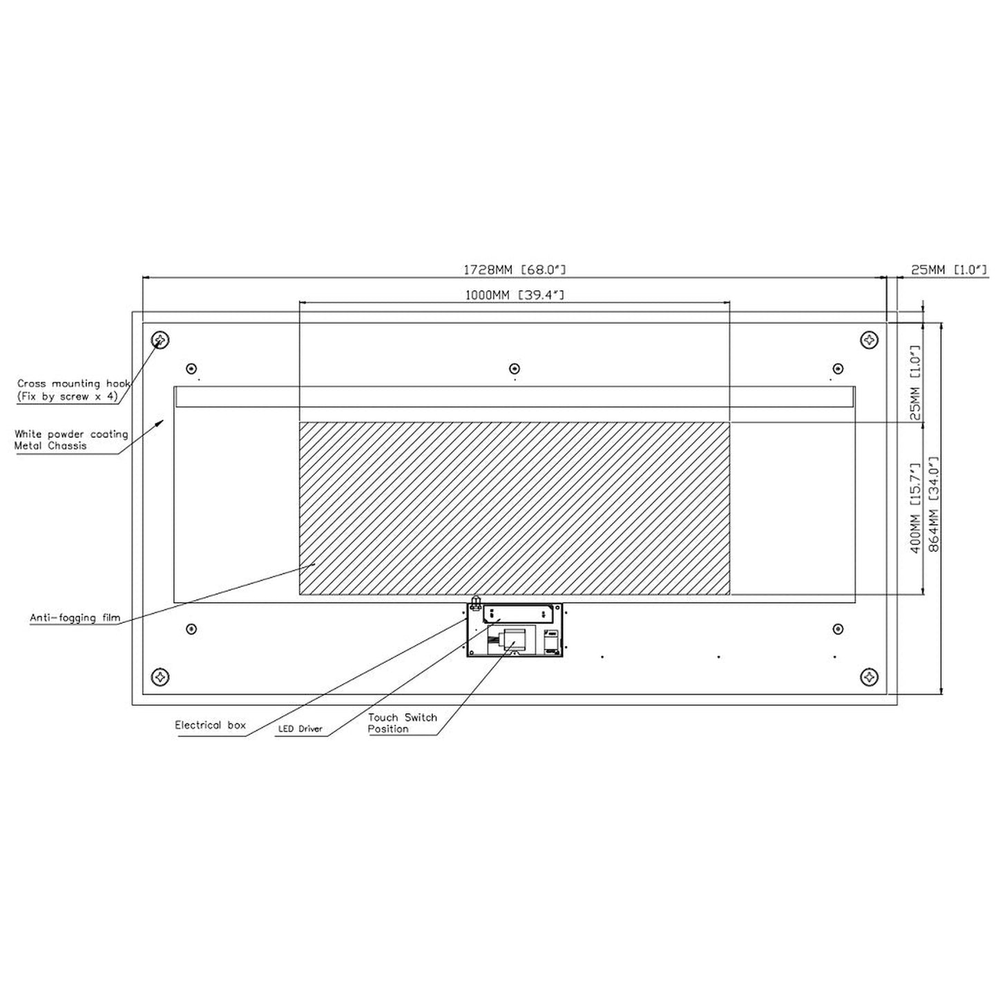 Luxaar Lumina 70" x 36" LED Lighted Vanity Mirror With Built-in Dimmer & Anti-Fog