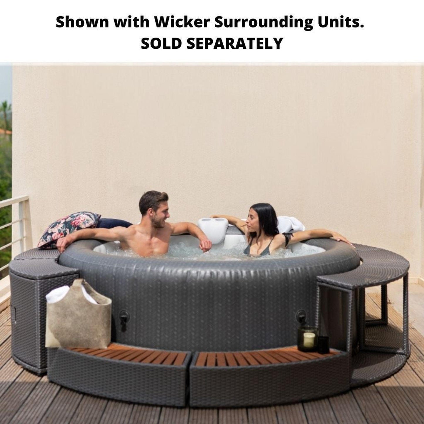 MSpa Muse Carlton 71" 4-Person 118-Jet Round Gray Inflatable Outdoor Hot Tub