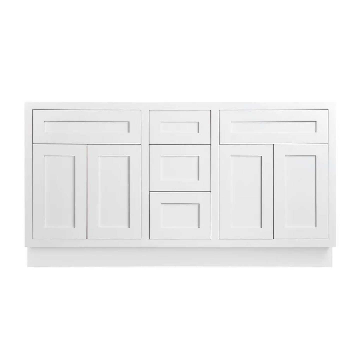 Maplevilles Cabinetry Shaker Inset 60" Ready to Assemble Double Vanity Sink Base Cabinet in Snow White