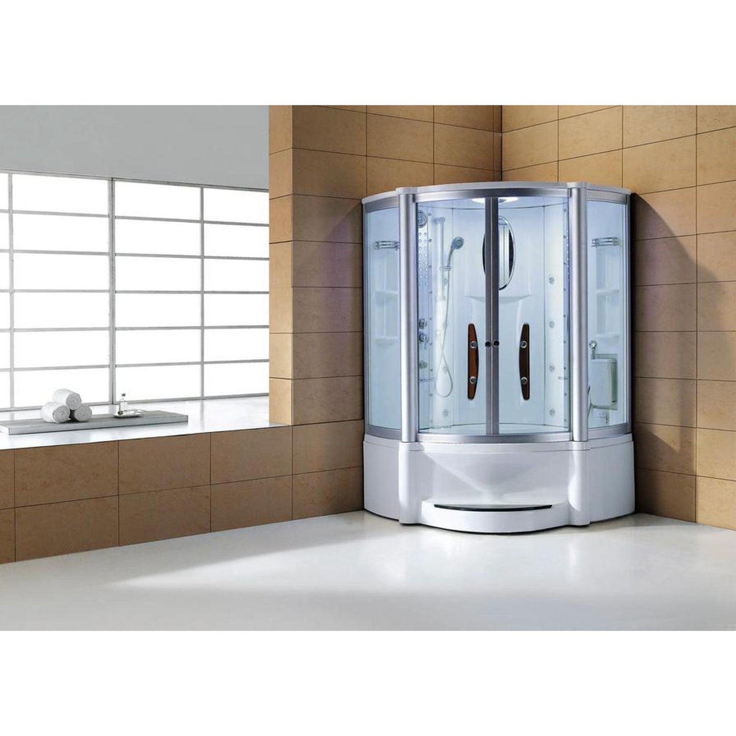 Mesa 55" x 55" x 87" Clear Tempered Glass Combination Steam Shower Jetted Tub With 3kW Steam Generator, 6 Acupuncture Jets and 6 Whirlpool Jets