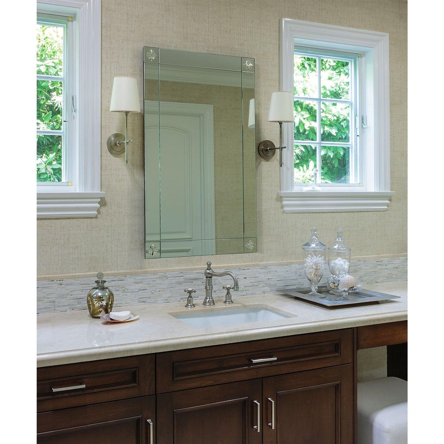 Mirror Home 24" x 40" Hand-Cut Mirror Framed Bathroom Mirror With Satin Black Wood Backing