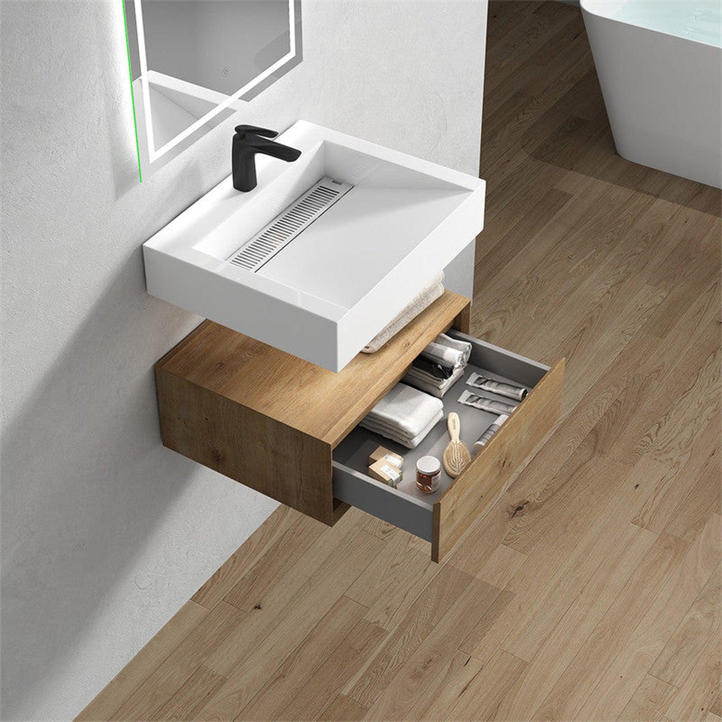 Moreno Bath ALYSA 24" White Oak Floating Vanity With Single Reinforced White Acrylic Sink