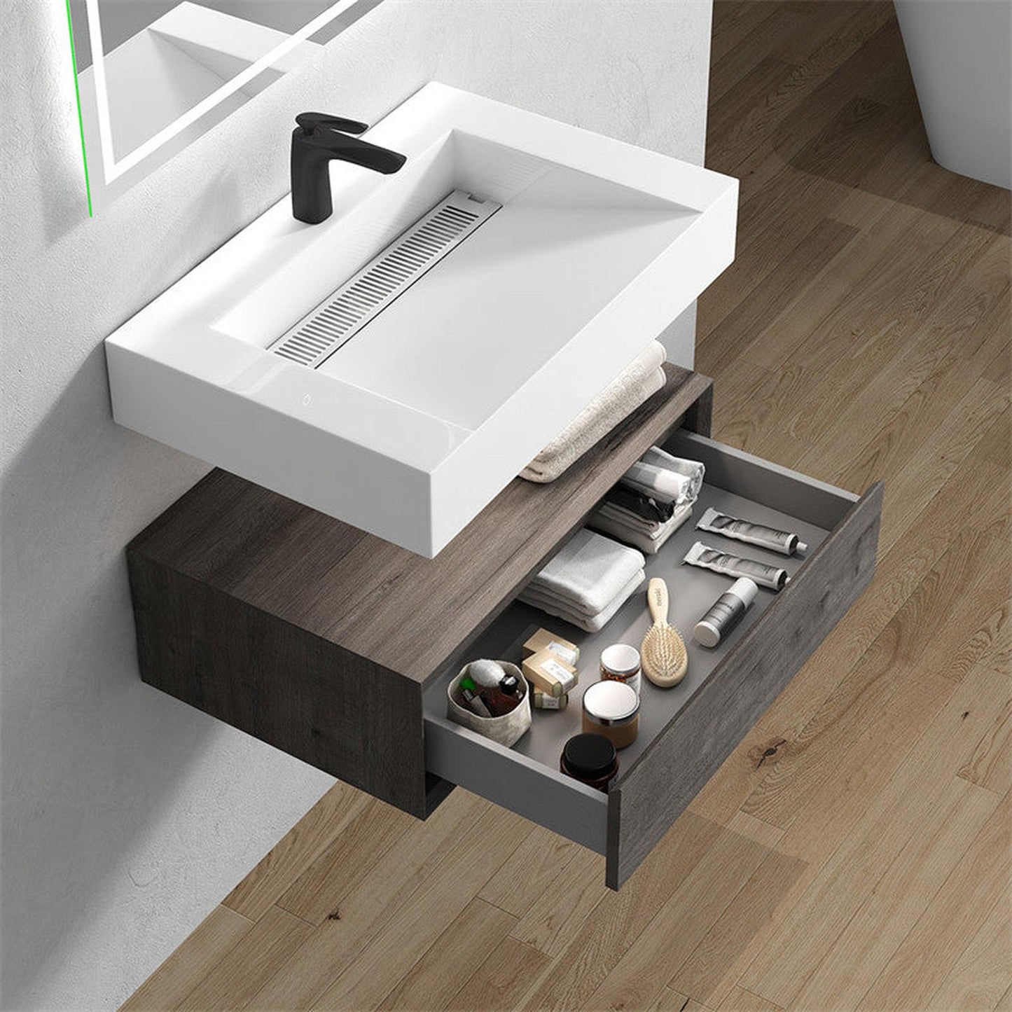 Moreno Bath ALYSA 30" Smoke Oak Floating Vanity With Single Reinforced White Acrylic Sink