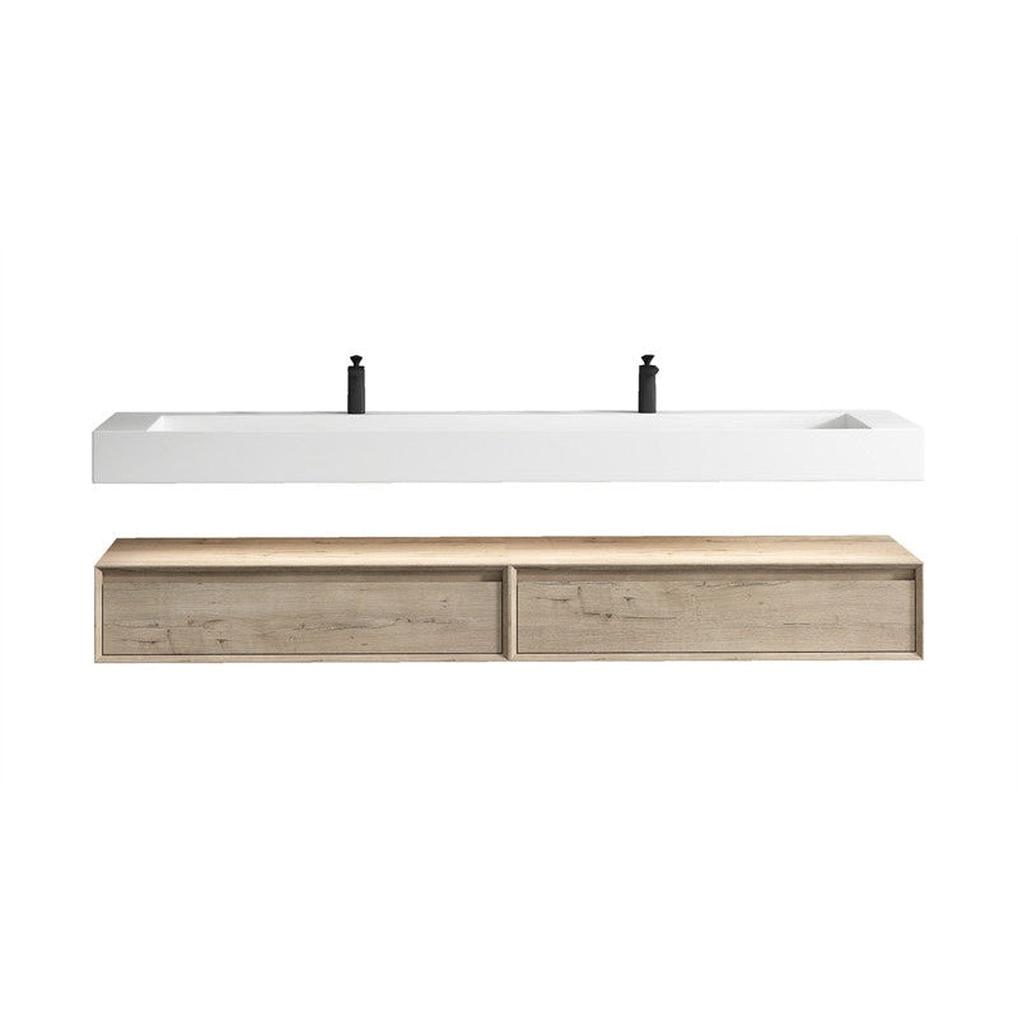 Moreno Bath Alysa 84 Light Oak Floating Vanity with Double Faucet Holes and Reinforced White Acrylic Sink