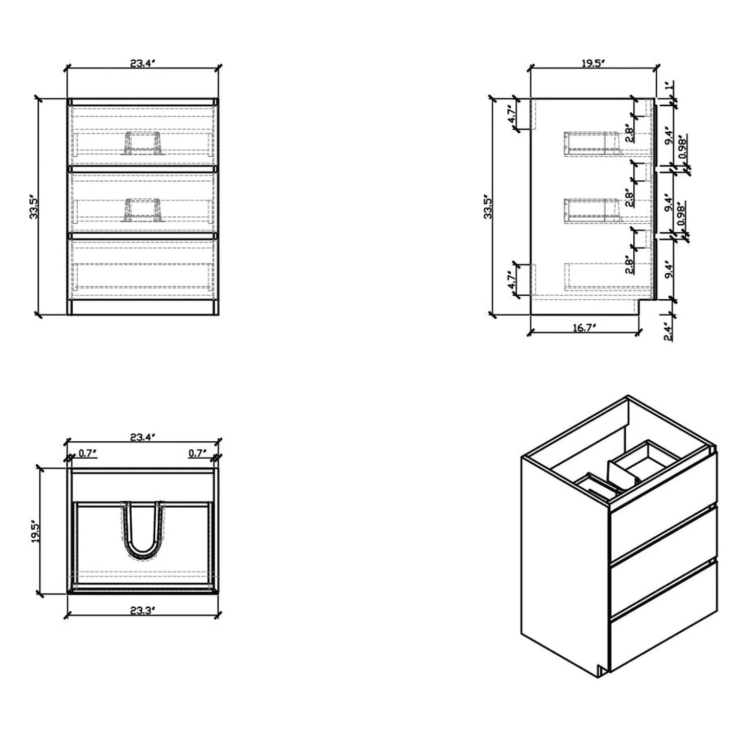 Moreno Bath Angeles 24" New England Oak Freestanding Vanity With Single Reinforced White Acrylic Sink