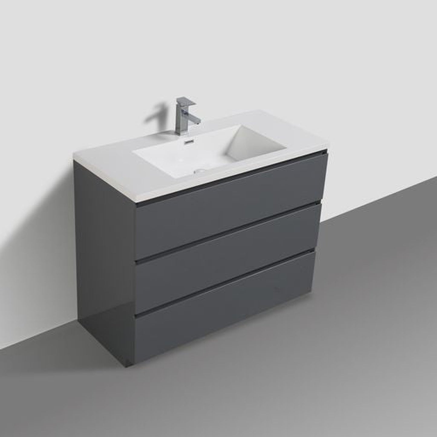 Moreno Bath Angeles 42" High Gloss Gray Freestanding Vanity With Single Reinforced White Acrylic Sink