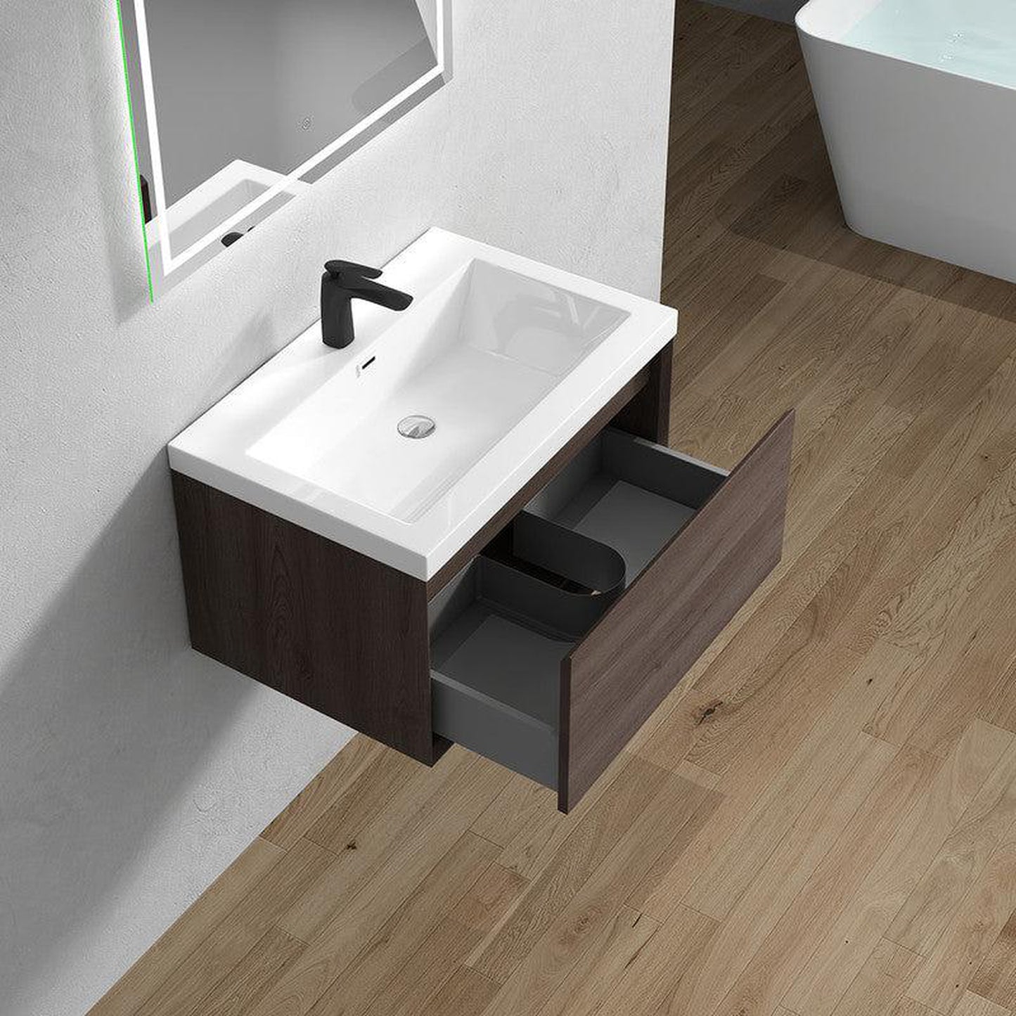 Moreno Bath BELLA 30" Red Oak Wall-Mounted Vanity With Single Reinforced White Acrylic Sink