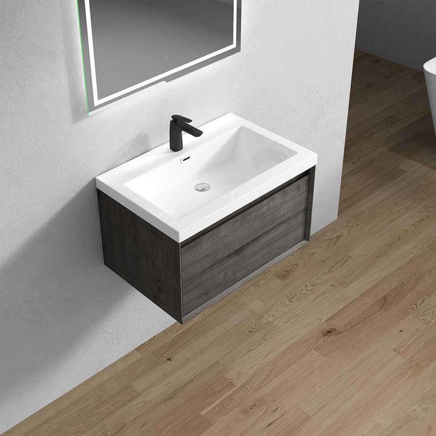 Moreno Bath BELLA 30" Smoke Oak Wall-Mounted Vanity With Single Reinforced White Acrylic Sink