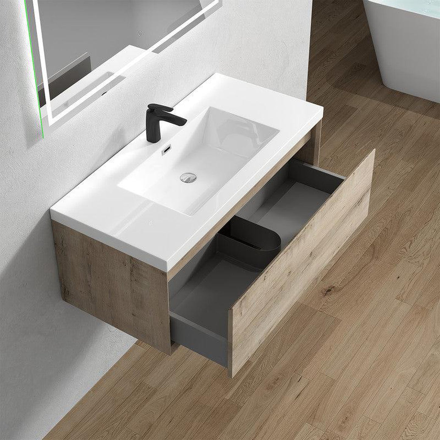 Moreno Bath BELLA 42" Light Oak Wall-Mounted Vanity With Single Reinforced White Acrylic Sink