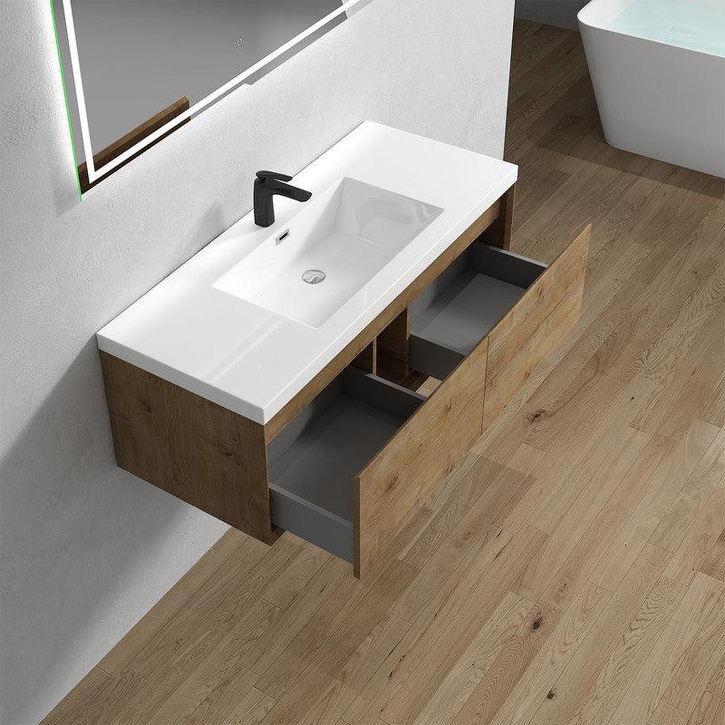 Moreno Bath BELLA 48" White Oak Wall-Mounted Vanity With Single Reinforced White Acrylic Sink