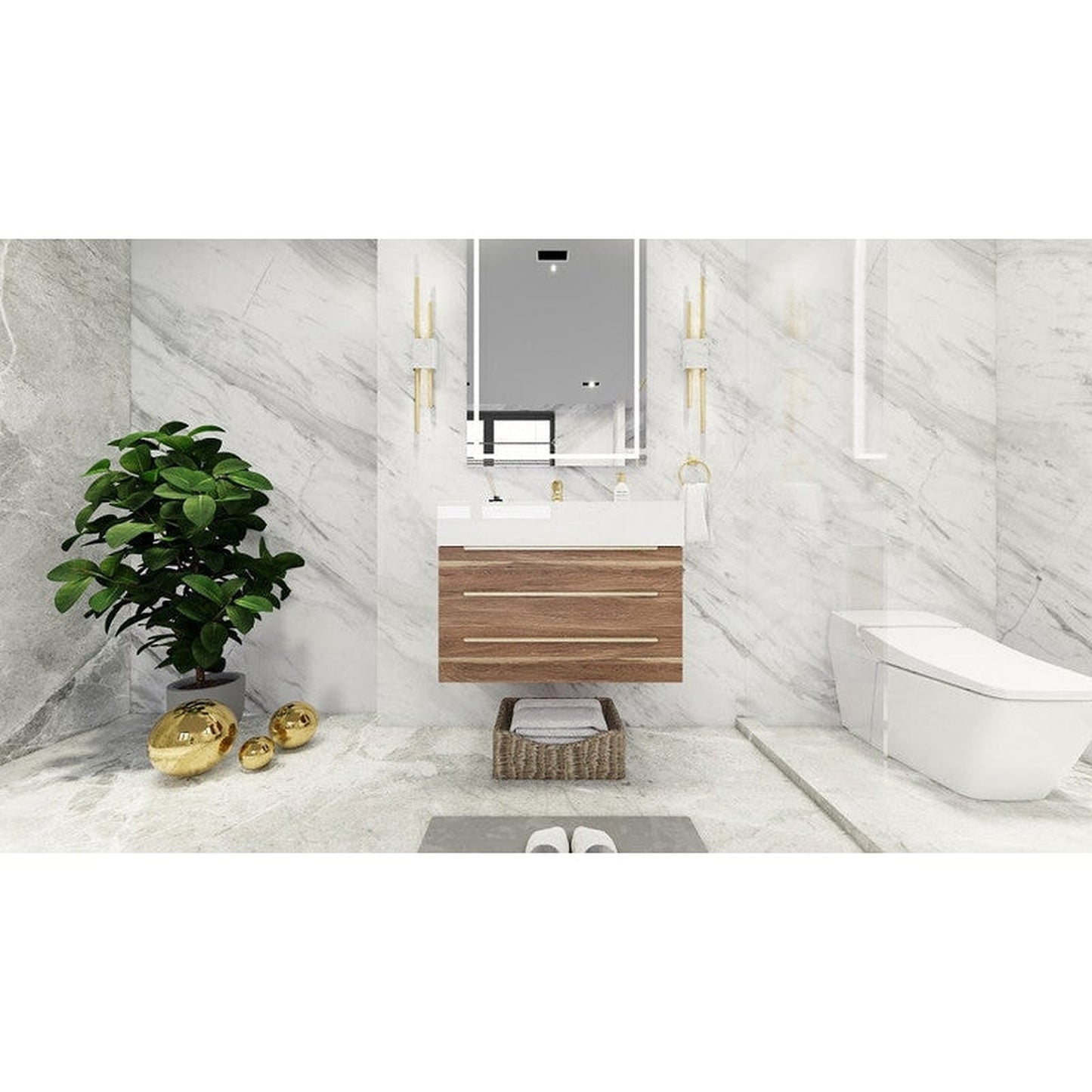 Moreno Bath Bethany 30" White Oak Wall-Mounted Vanity With Single Reinforced White Acrylic Sink