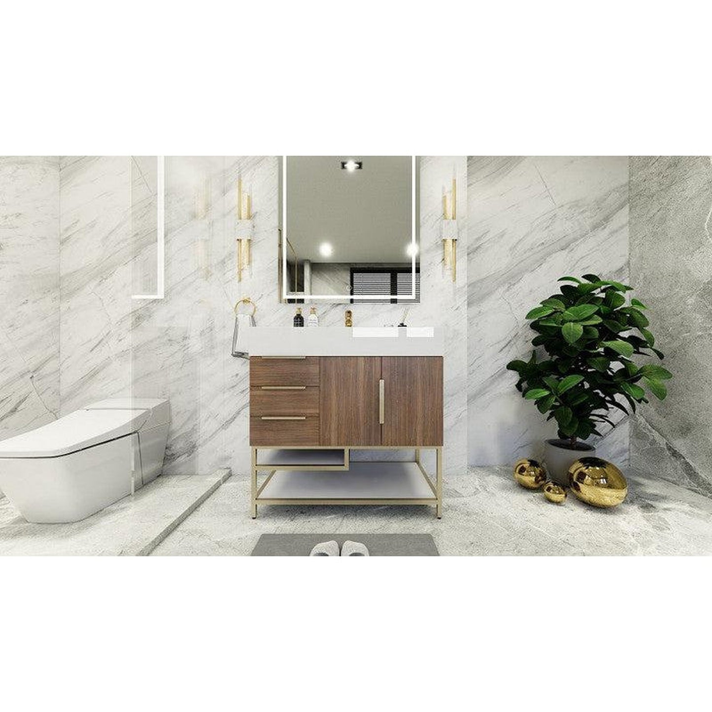 Moreno Bath Bethany 36" Rosewood Freestanding Vanity With Left Side Drawers and Single Reinforced White Acrylic Sink
