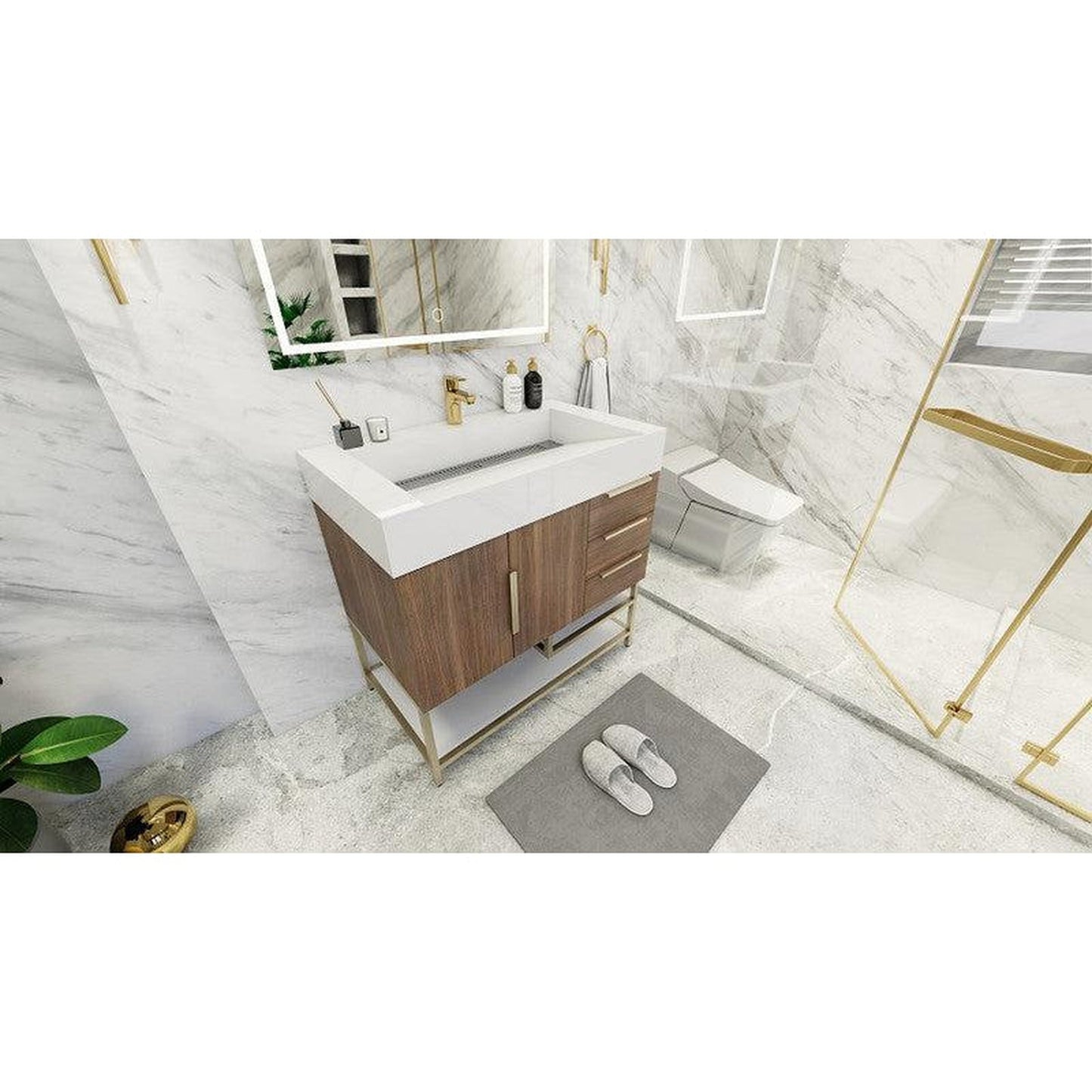 Moreno Bath Bethany 36" Rosewood Freestanding Vanity With Right Side Drawers and Single Reinforced White Acrylic Sink