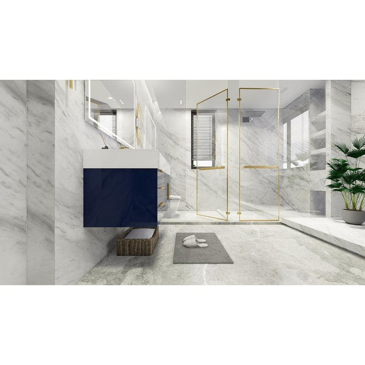 Moreno Bath Bethany 42" High Gloss Night Blue Wall-Mounted Vanity With Left Side Drawers and Single Reinforced White Acrylic Sink