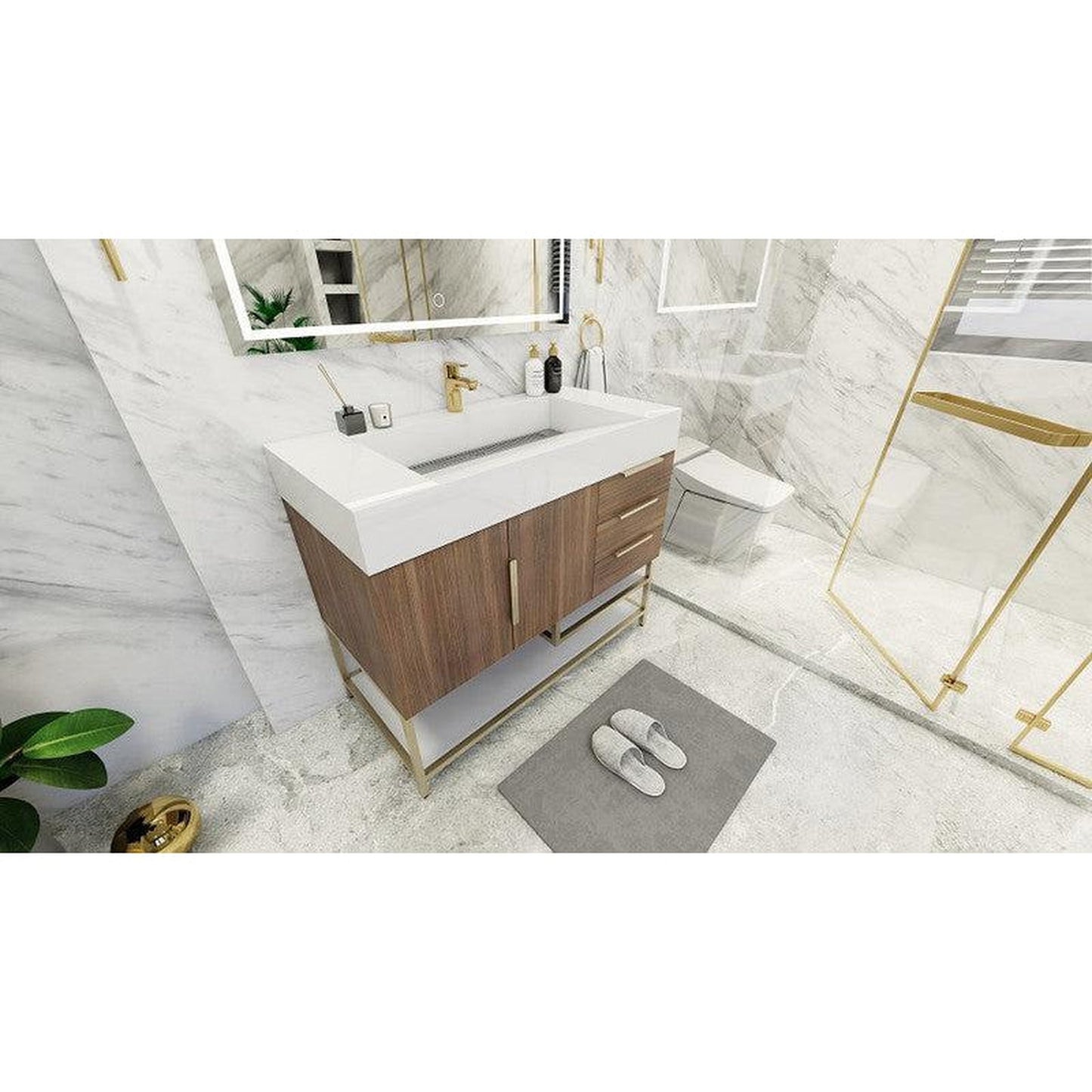 Moreno Bath Bethany 42" Rosewood Freestanding Vanity With Right Side Drawers and Single Reinforced White Acrylic Sink
