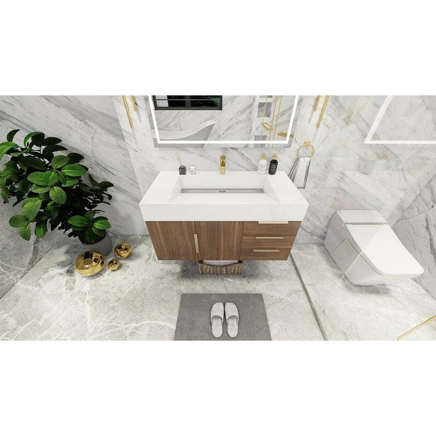 Moreno Bath Bethany 42" Rosewood Wall-Mounted Vanity With Right Side Drawers and Single Reinforced White Acrylic Sink