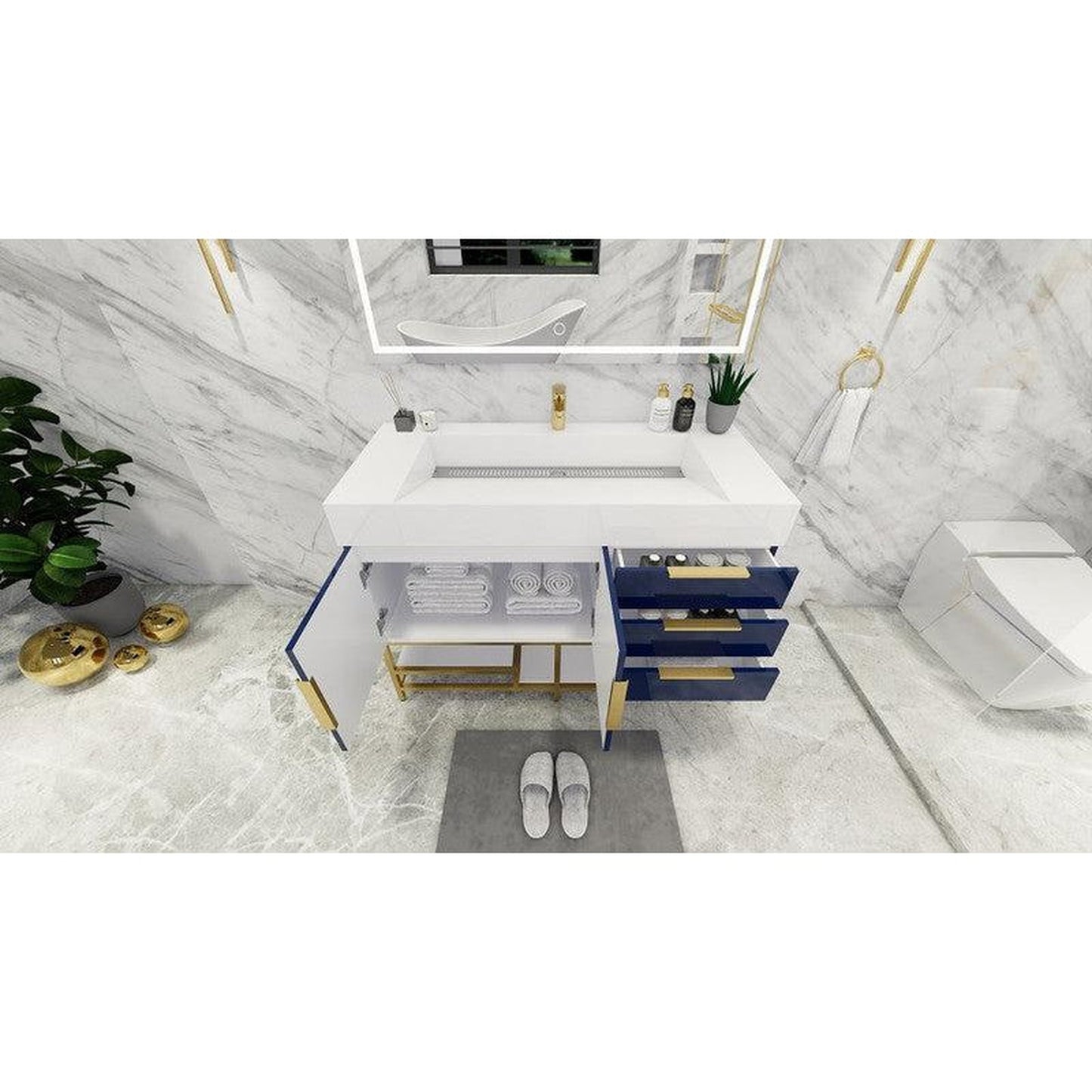 Moreno Bath Bethany 48" High Gloss Night Blue Freestanding Vanity With Single Reinforced White Acrylic Sink