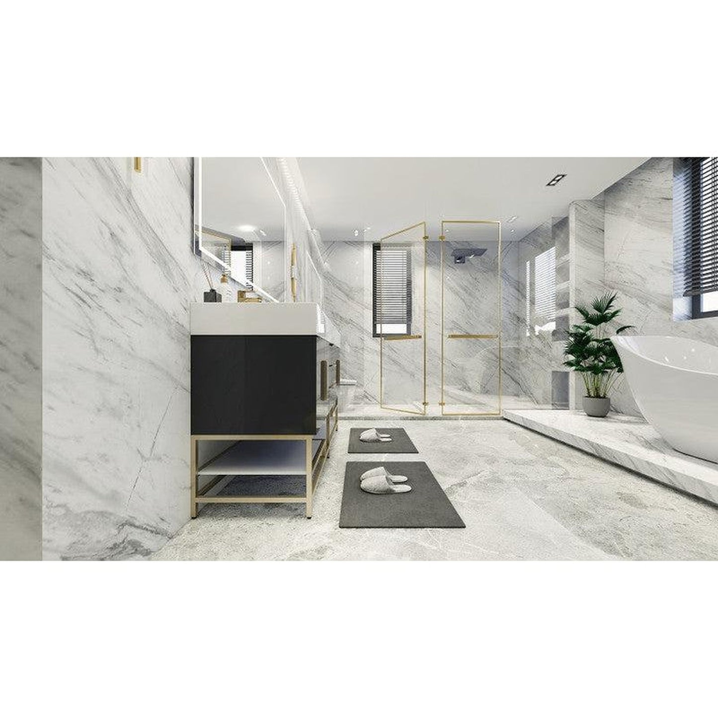 Moreno Bath Bethany 60" High Gloss Gray Freestanding Vanity With Double Reinforced White Acrylic Sinks