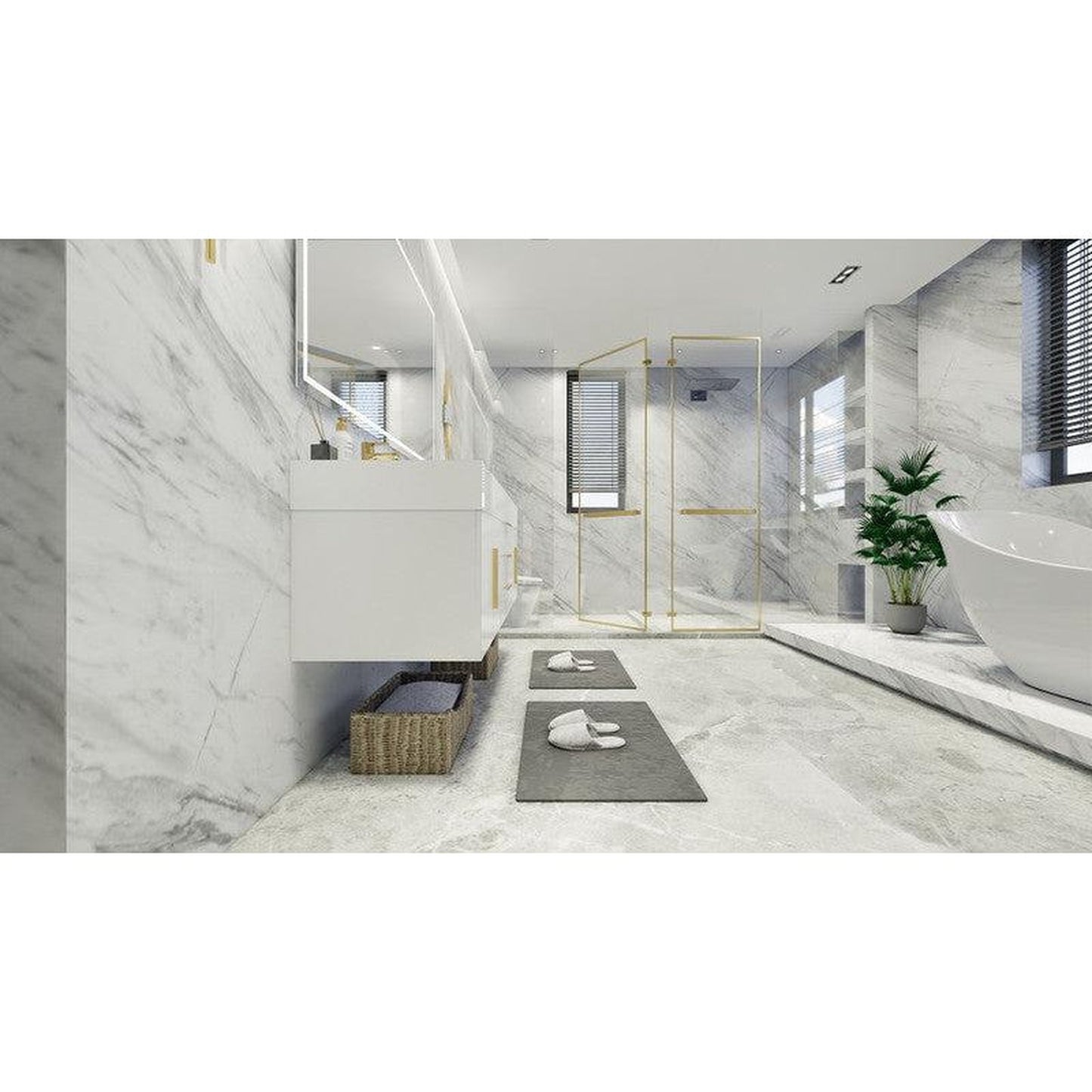 Moreno Bath Bethany 60" High Gloss White Wall-Mounted Vanity With Double Reinforced White Acrylic Sinks