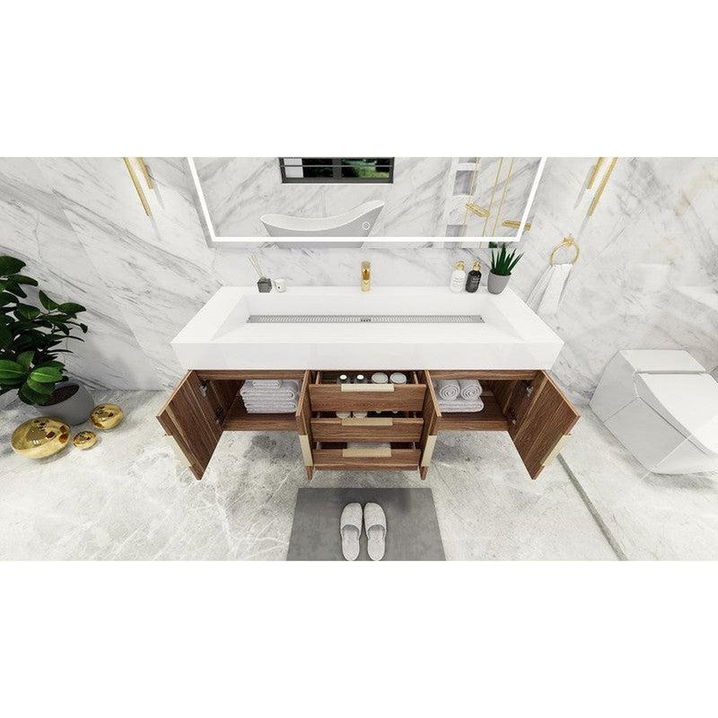 Moreno Bath Bethany 60" White Oak Wall-Mounted Vanity With Single Reinforced White Acrylic Sink