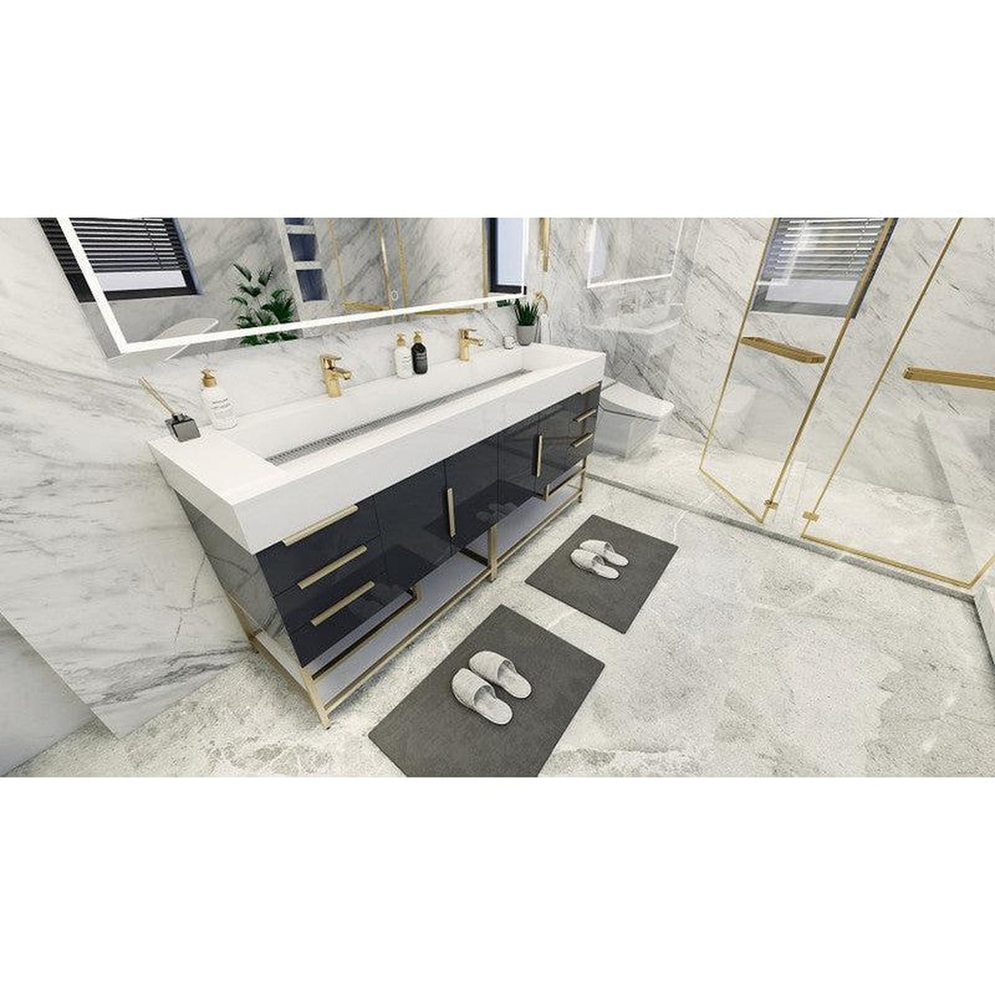 Moreno Bath Bethany 72" High Gloss Gray Freestanding Vanity With Double Reinforced White Acrylic Sinks