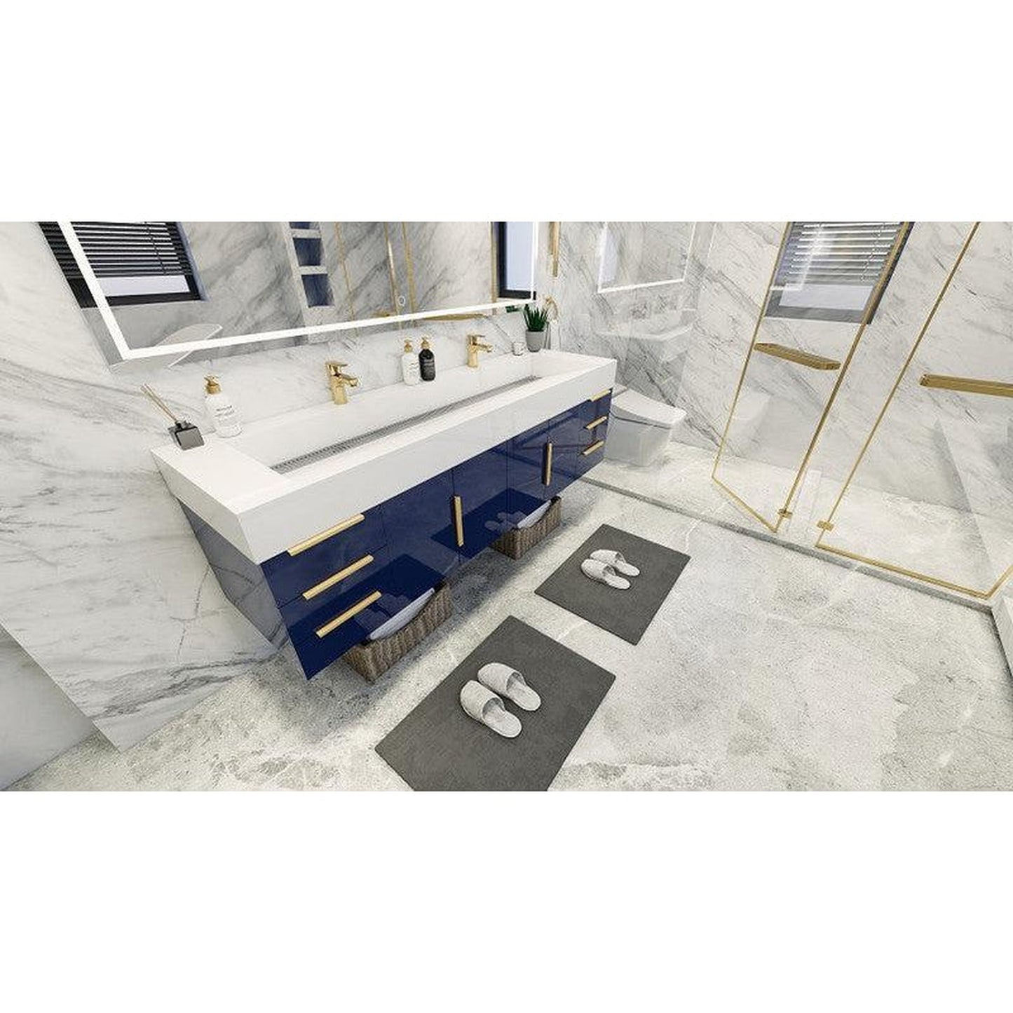 Moreno Bath Bethany 72" High Gloss Night Blue Wall-Mounted Vanity With Double Reinforced White Acrylic Sinks