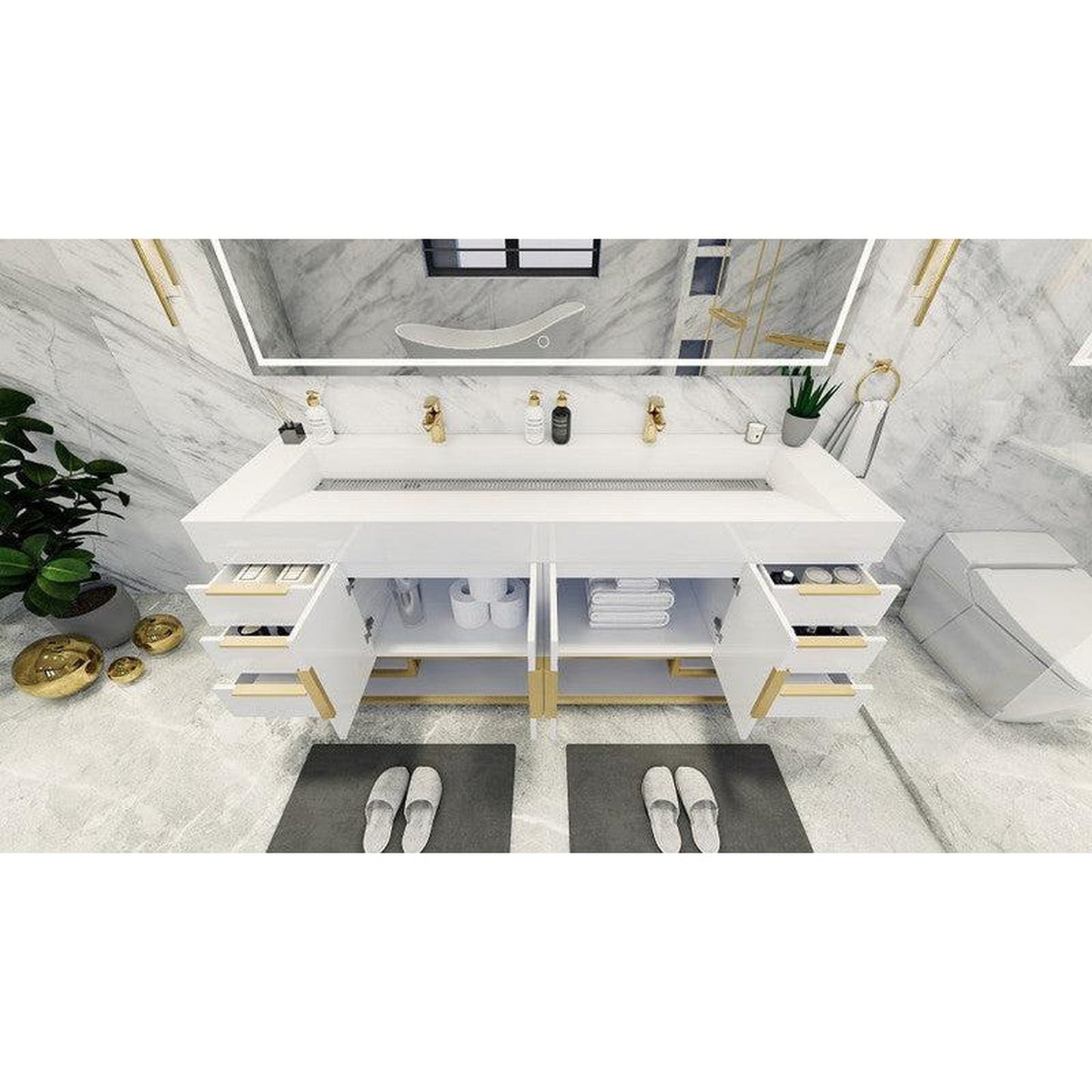 Moreno Bath Bethany 72" High Gloss White Freestanding Vanity With Double Reinforced White Acrylic Sinks