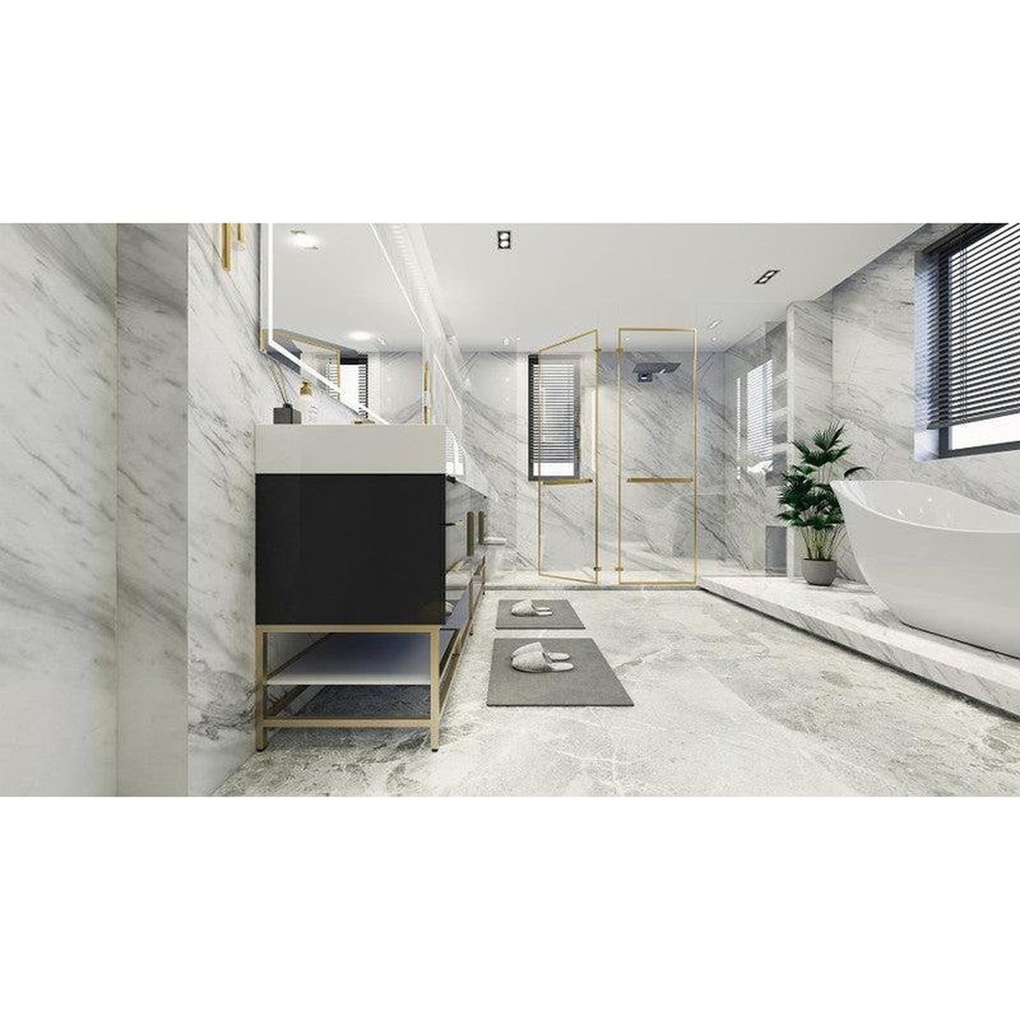 Moreno Bath Bethany 84" High Gloss Gray Freestanding Vanity With Double Reinforced White Acrylic Sinks