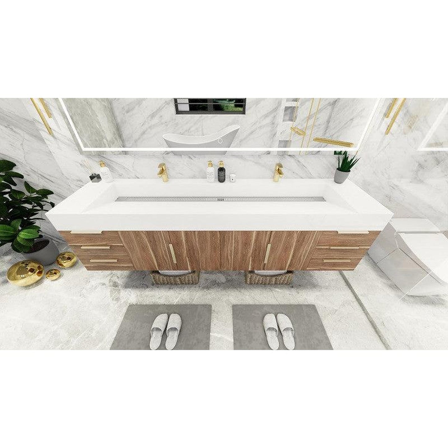Moreno Bath Bethany 84" White Oak Wall-Mounted Vanity With Double Reinforced White Acrylic Sinks