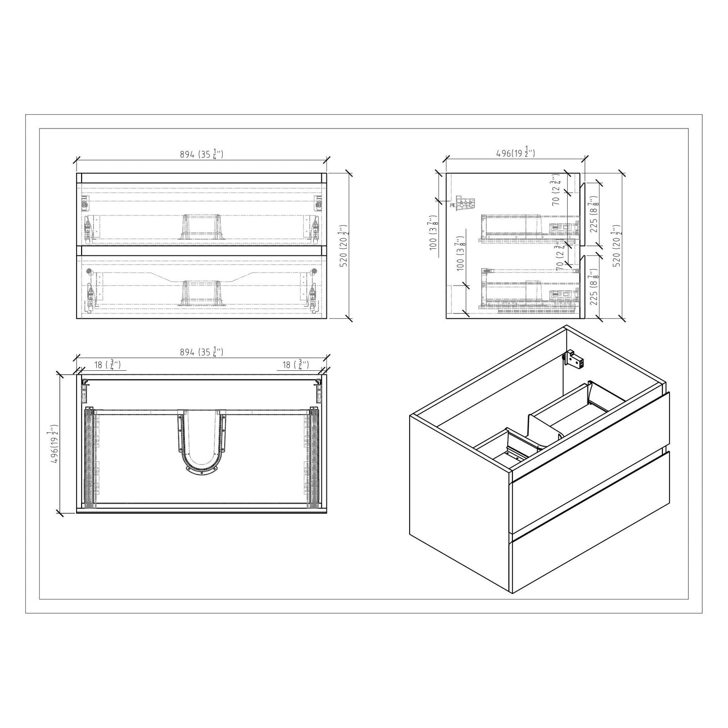 Moreno Bath Bohemia Lina 36" High Gloss Gray Wall-Mounted Vanity With Single Reinforced White Acrylic Sink