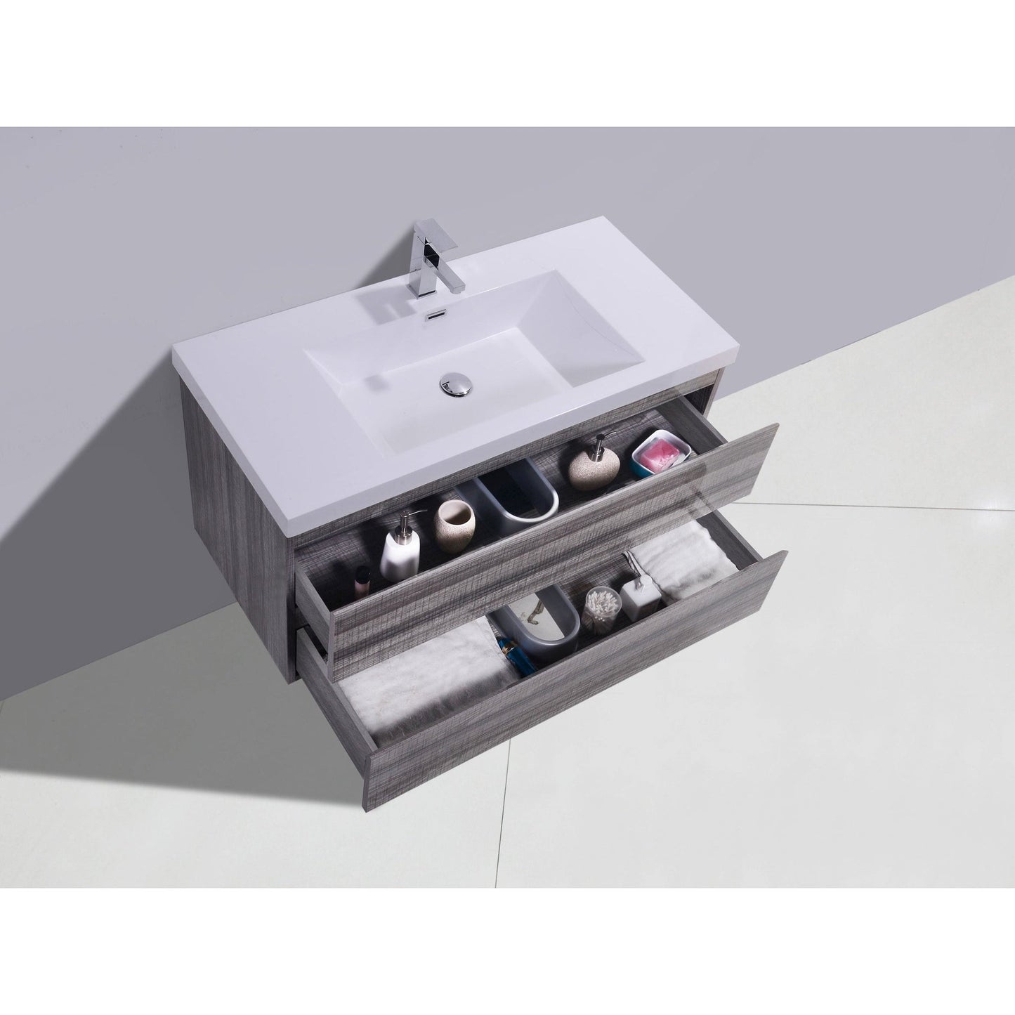 Moreno Bath Bohemia Lina 42" High Gloss Ash Gray Wall-Mounted Vanity With Single Reinforced White Acrylic Sink