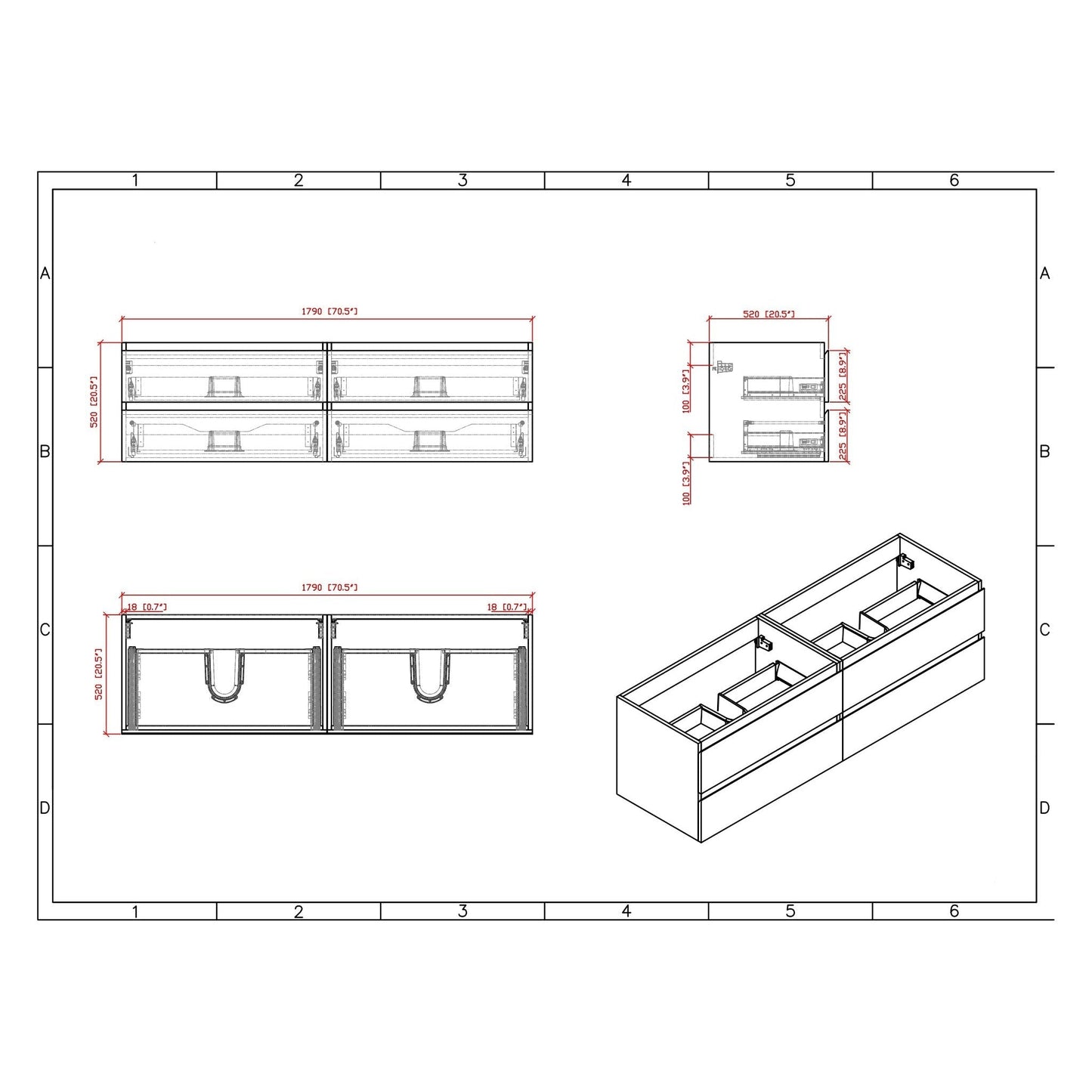Moreno Bath Bohemia Lina 72" Nature Oak Wall-Mounted Vanity With Double Reinforced White Acrylic Sinks