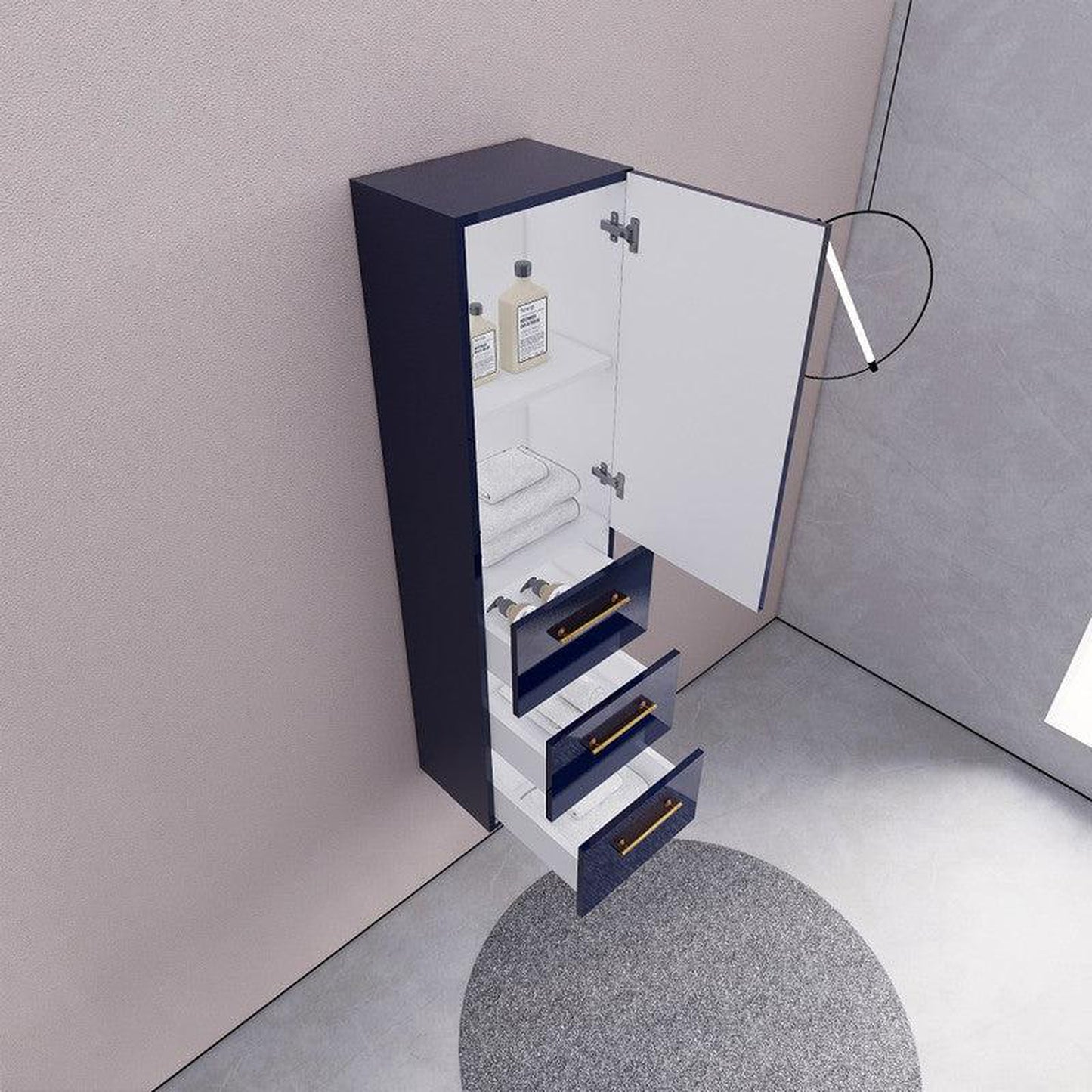 Moreno Bath ELSA 16" High Gloss Night Blue Wall-Mounted Bathroom Linen Side Cabinet